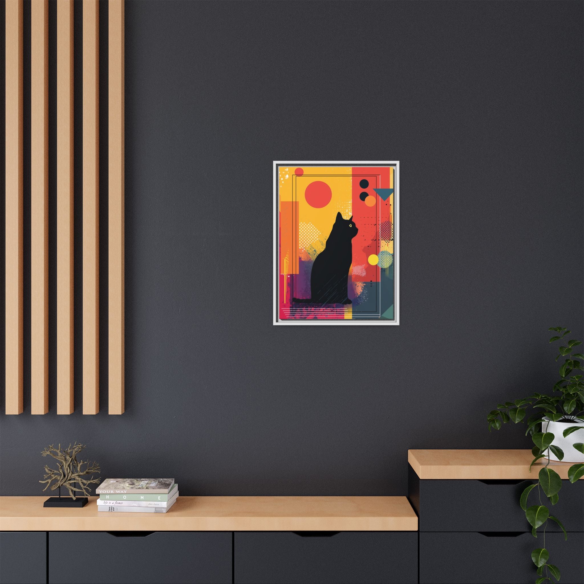 Feline Geometry Framed Print: Abstract Cat Silhouette, Retro Digital Design   |  Personalized & Custom Orders Available