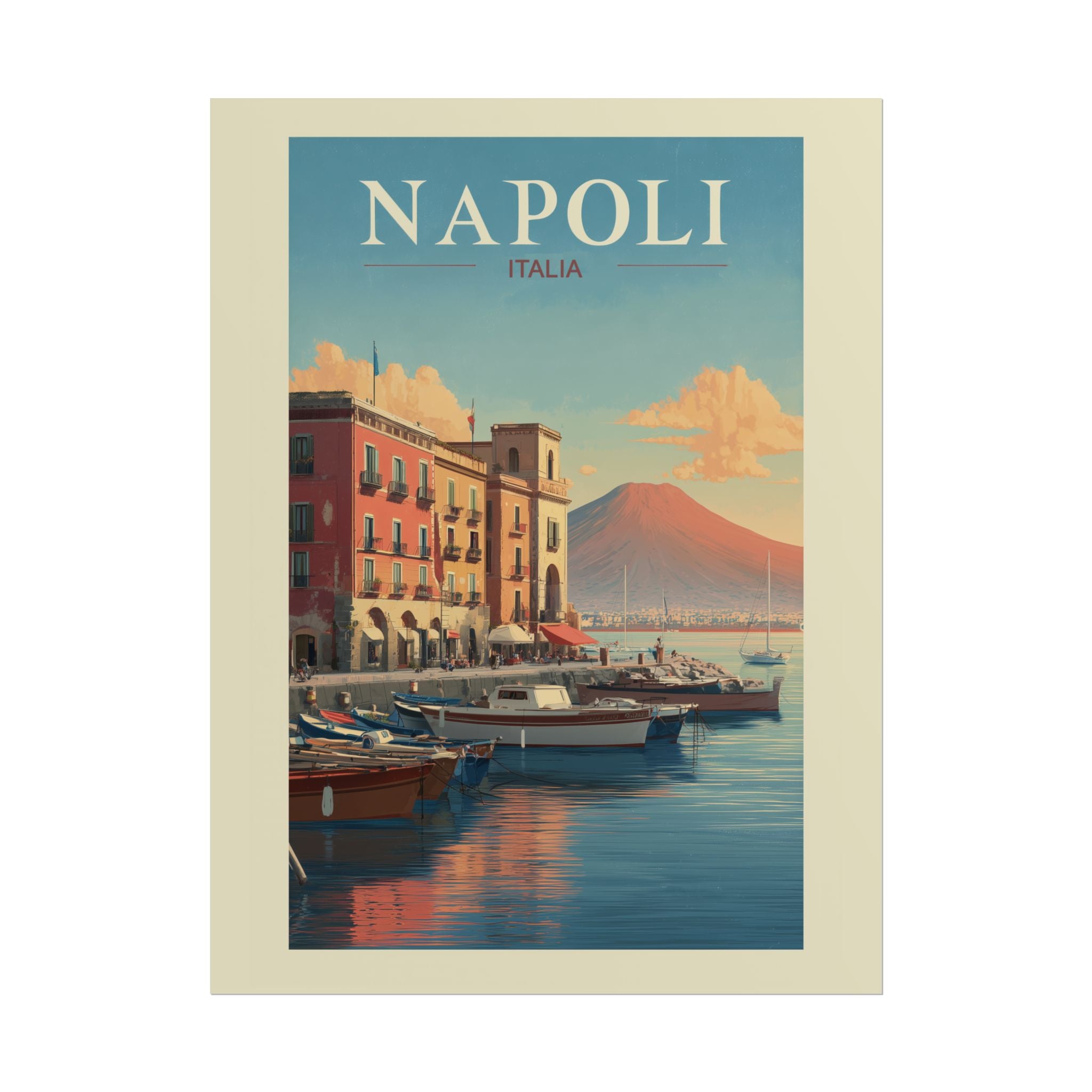 Naples Golden Hour: Vintage Italian Coastal Poster, Mediterranean Waterfront Landscape   |    Custom Orders Available