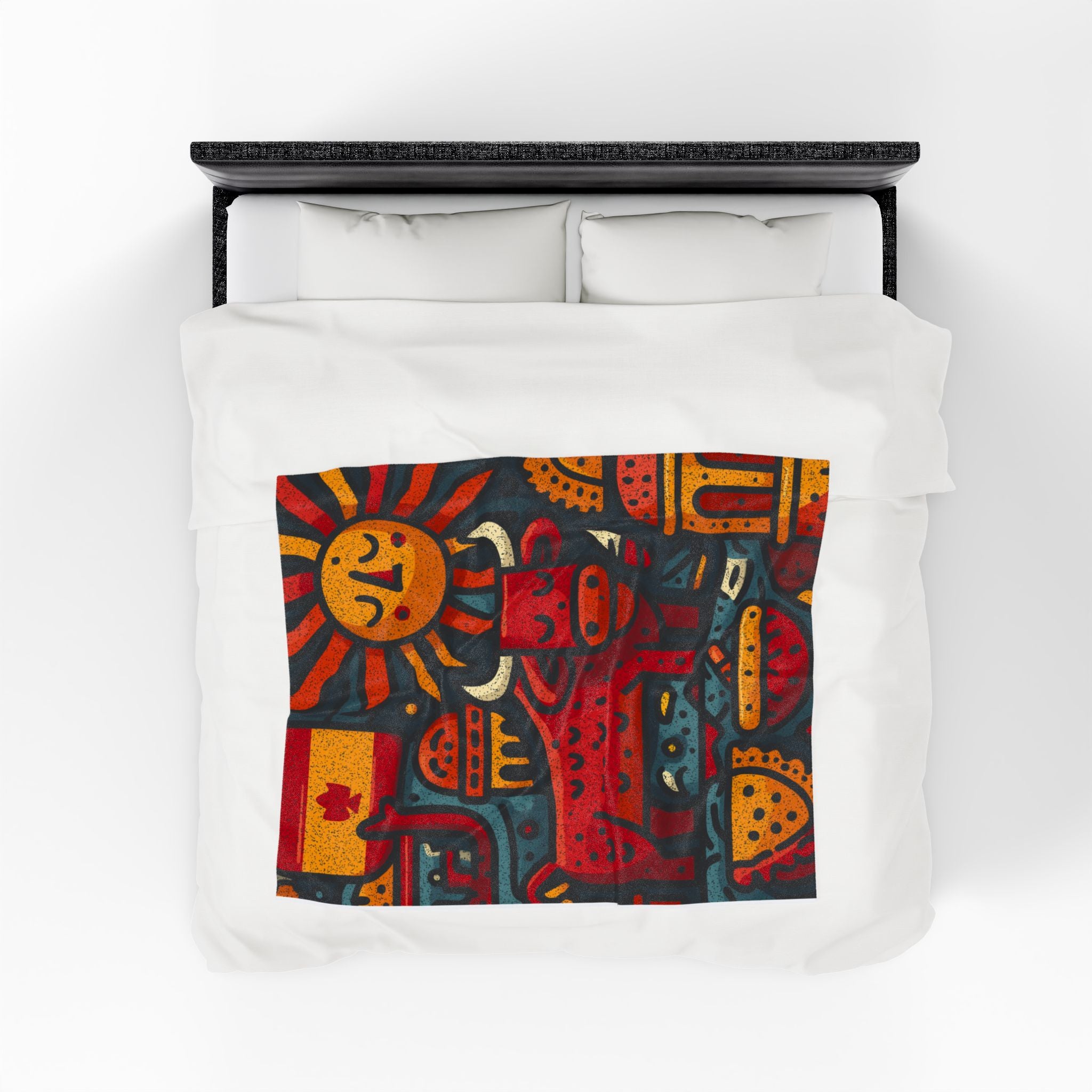 Solar Symphony Quilt Doona Duvet Cover : Geometric Folk Art Landscape, Spanish Design  |   Custom Orders Accepted