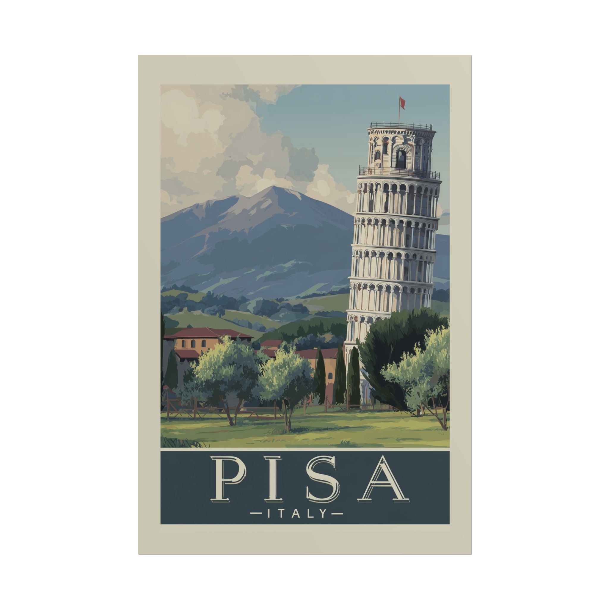 Vintage Pisa Italy Rolled Poster, Travel Wall Art, Home Decor, Gift for Travelers, Retro Print of Leaning Tower