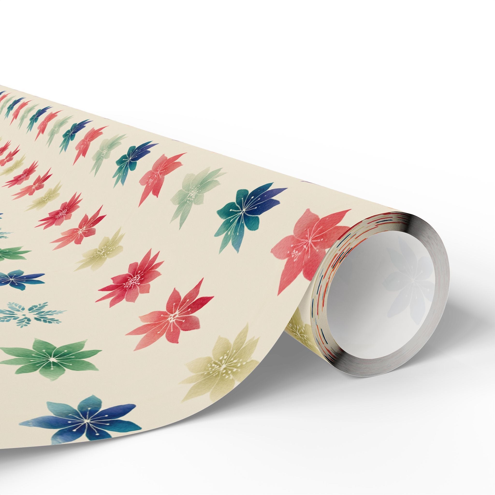 Wrapping Paper Roll — Colorful Watercolor Poinsettia Gift Wrap