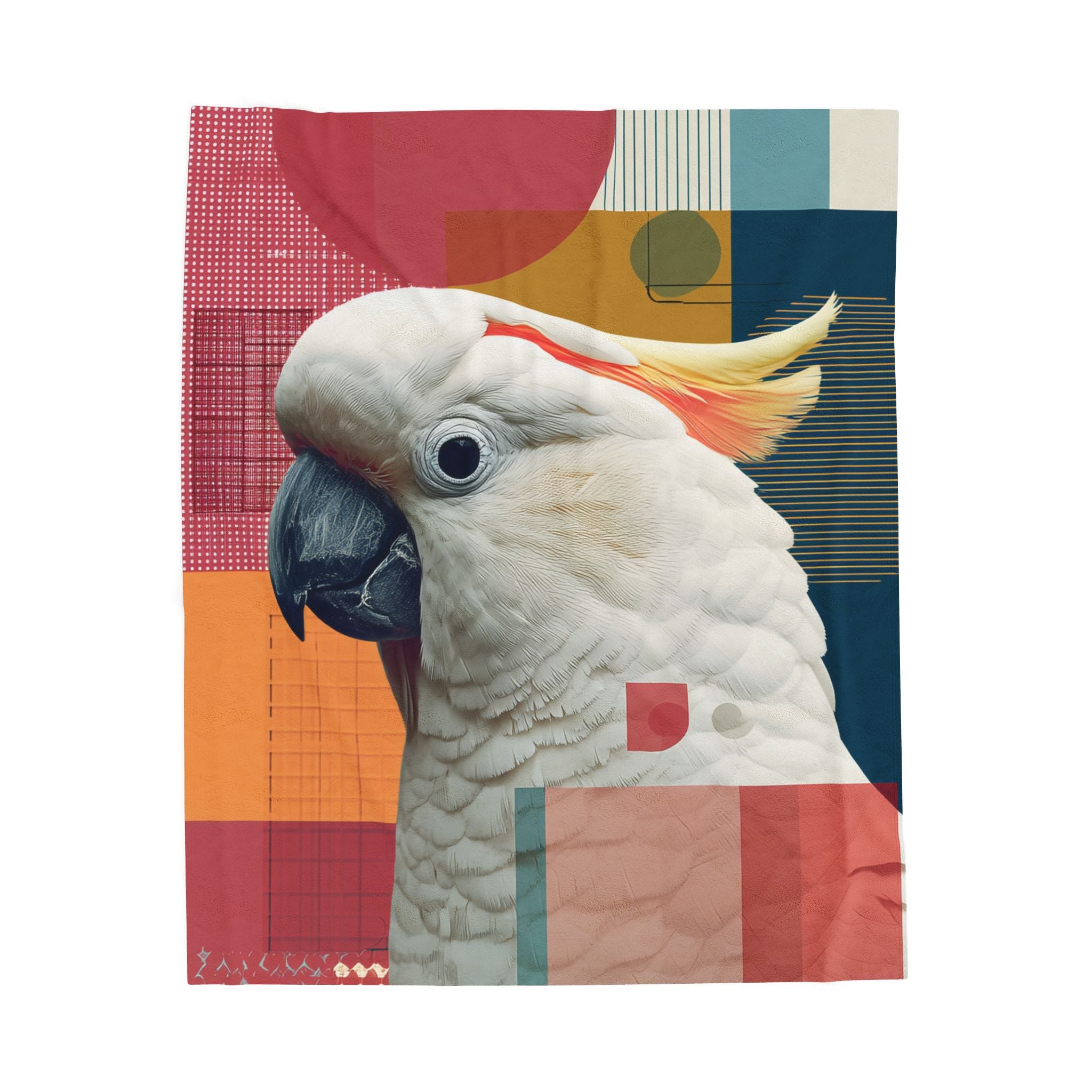 Cockatoo in Geometric Harmony Quilt Cover, Doona Cover, Duvet : Wildlife Art Print, Modern Abstract Decor   |    Custom Orders Available