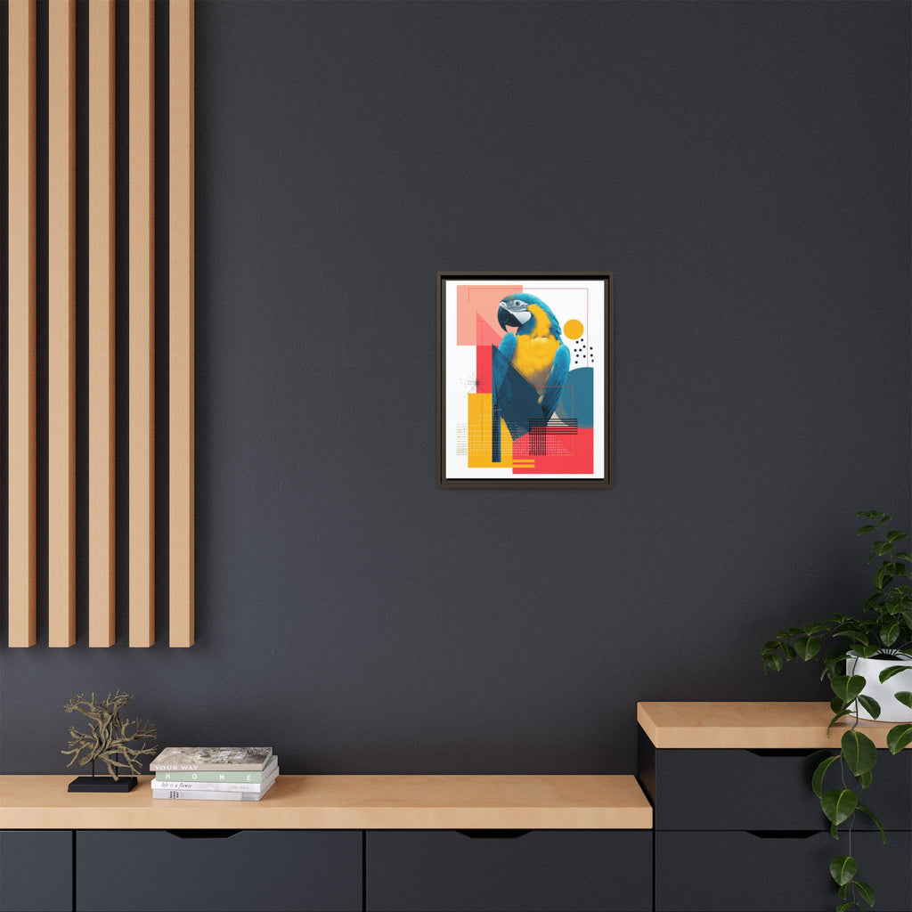 Prismatic Parrot Framed Print: Blue and Yellow Macaw in Geometric Space, Digital Art Composition   |  Personalized & Custom Orders Available