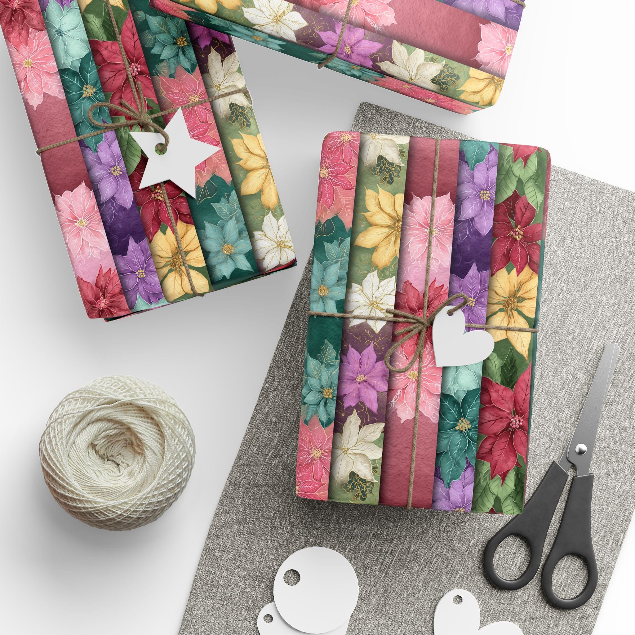 Floral Poinsettia Wrapping Paper — Festive Multicolor Holiday Gift Wrap Roll