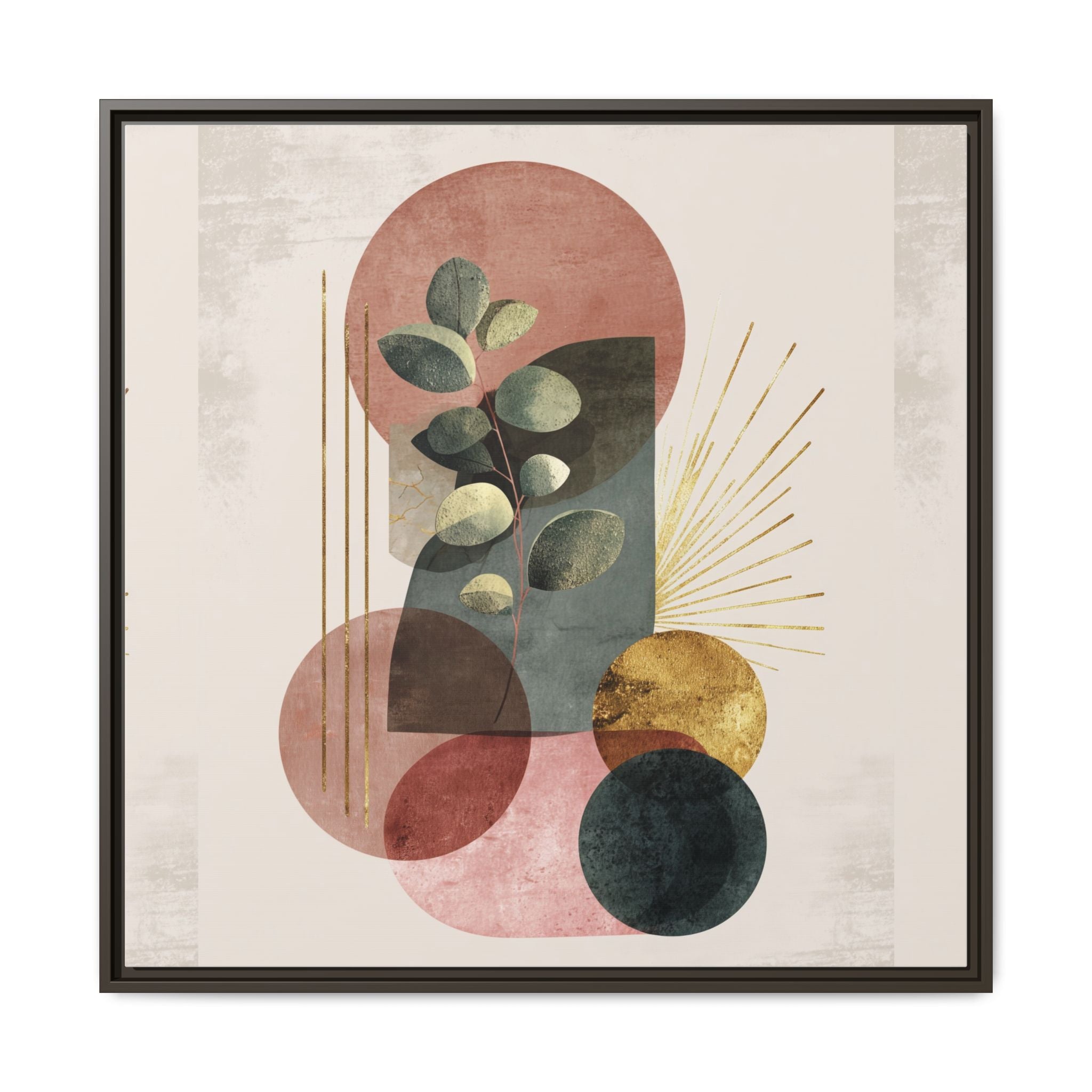 Botanical Geometric Symphony: Eucalyptus Harmony, Metallic Intersections, Modern Earth Tones   |   Custom Orders Accepted