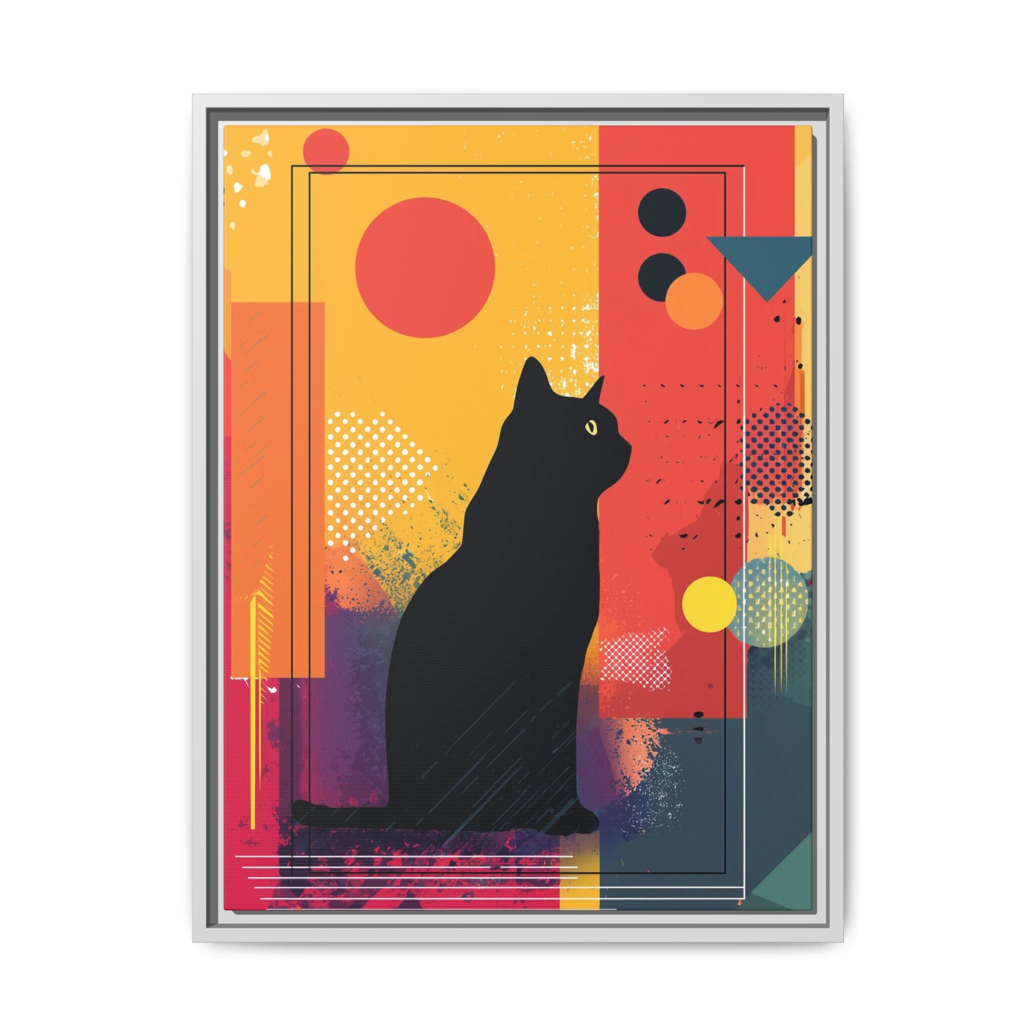 Feline Geometry Framed Print: Abstract Cat Silhouette, Retro Digital Design   |  Personalized & Custom Orders Available