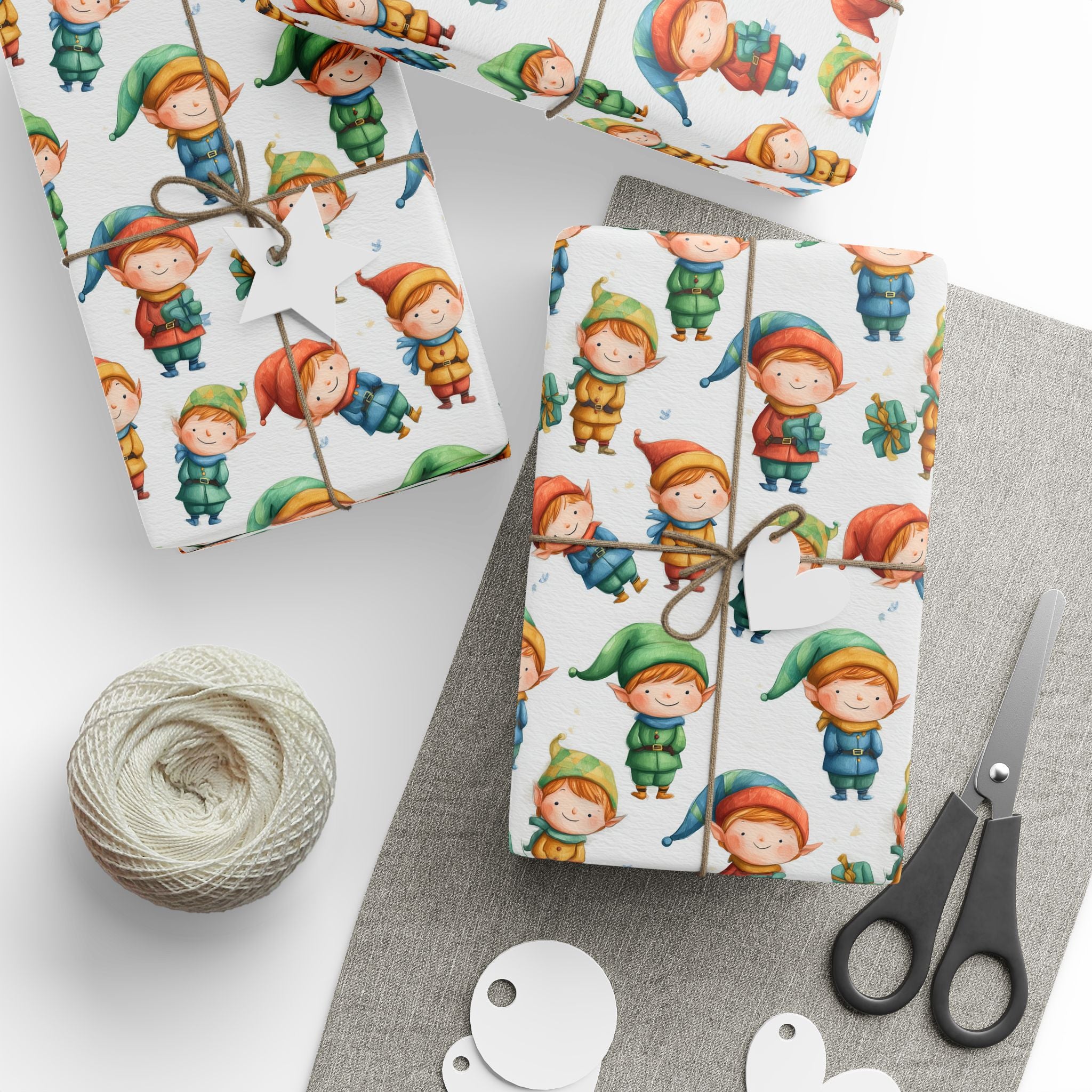 Christmas Elves Wrapping Paper - Cute Holiday Gift Wrap Sheet