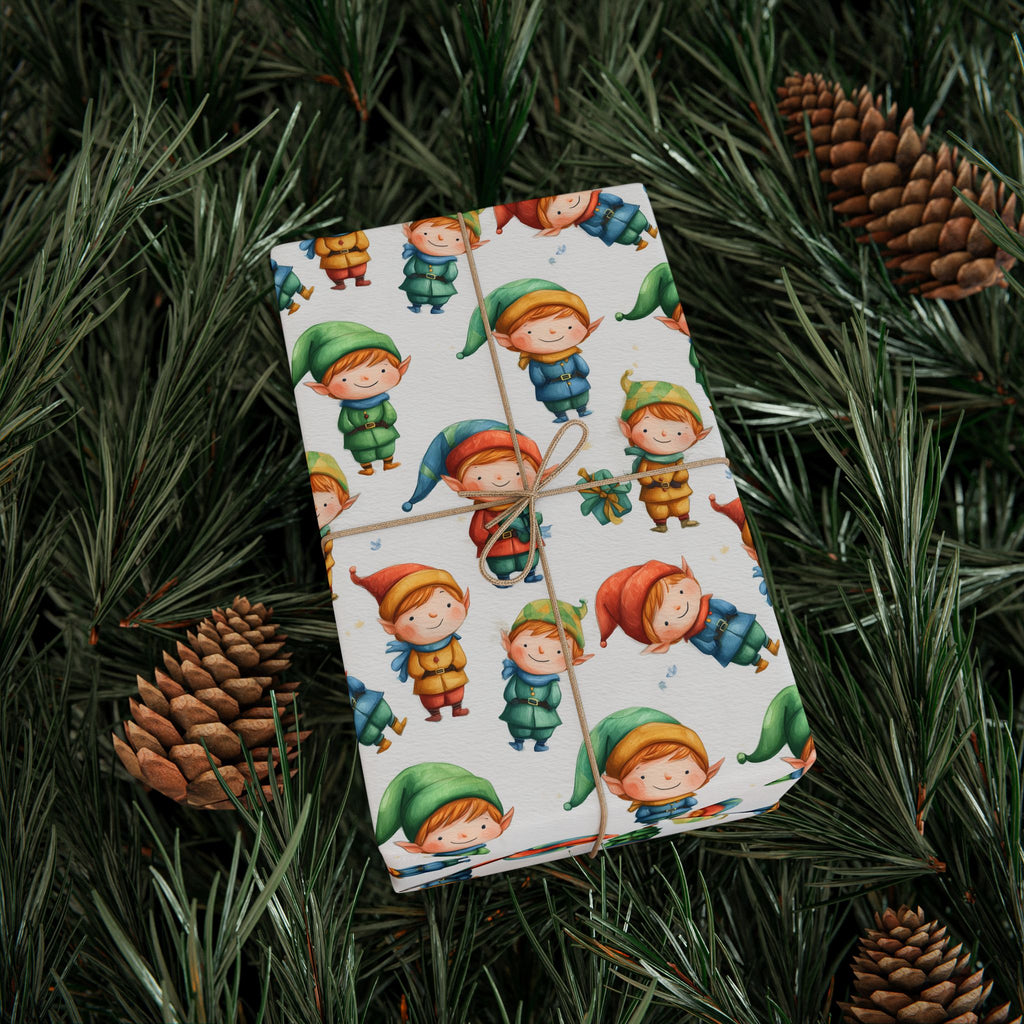 Christmas Elves Wrapping Paper - Cute Holiday Gift Wrap Sheet