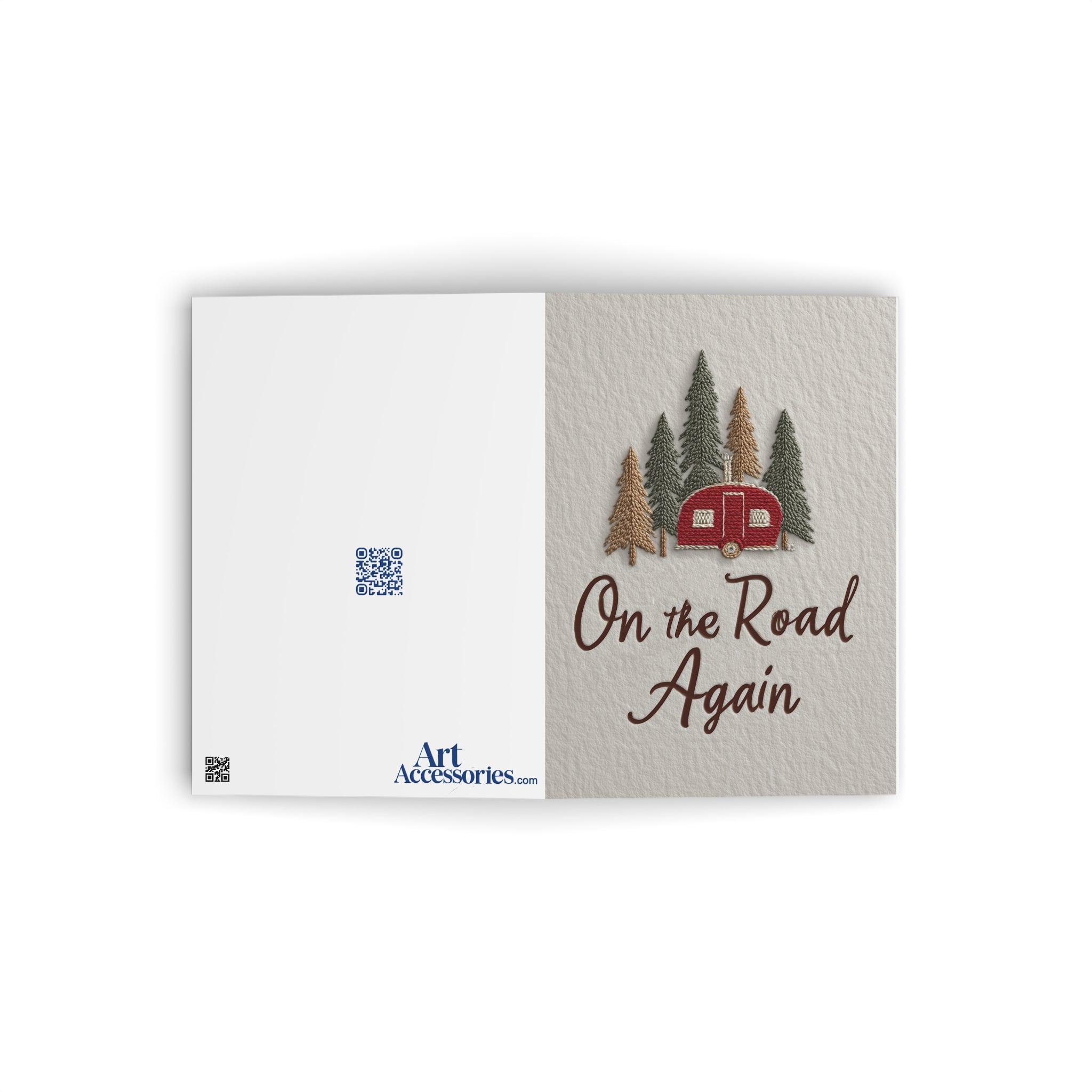 Caravan Greeting Card — Retro Camper & Pine Trees Note Card