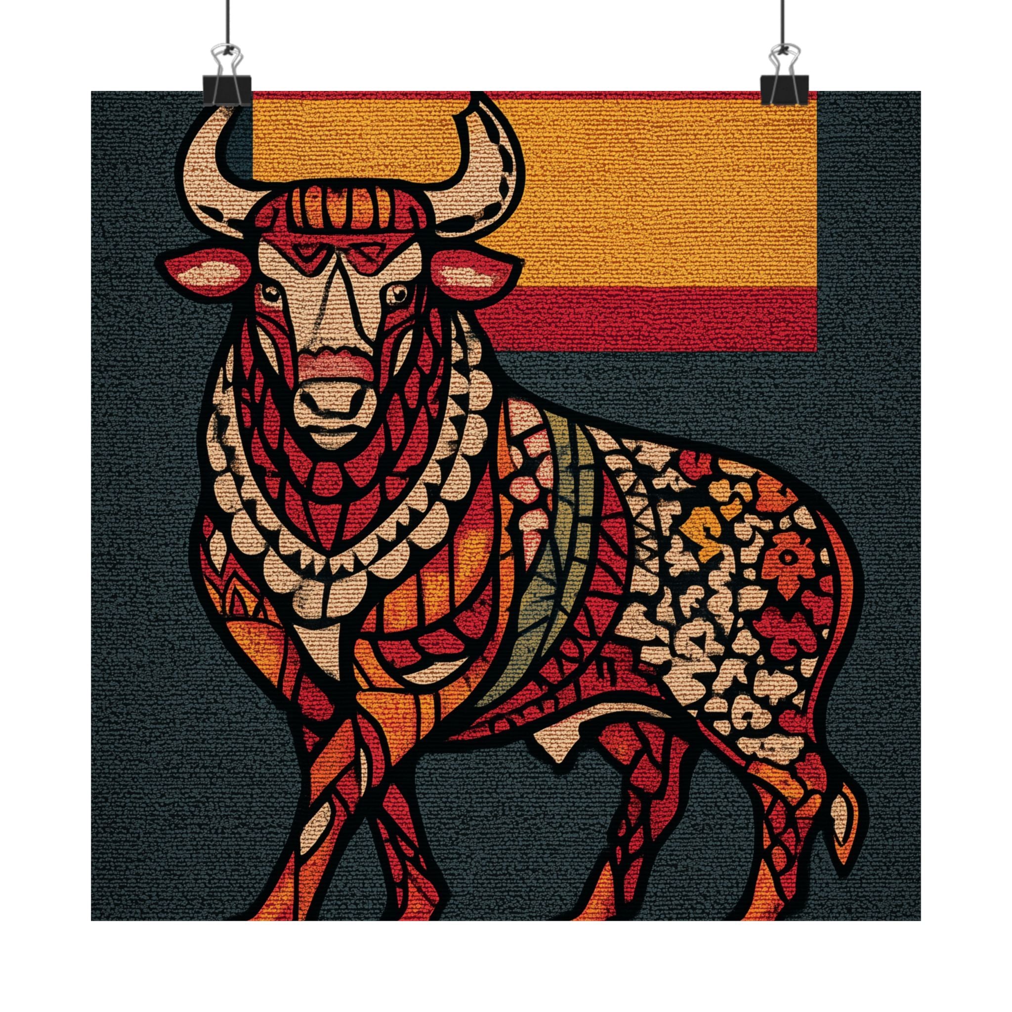 Vibrant Spanish Bull Poster, Colorful Art Print, Unique Wall Decor, Home Decoration, Gift for Art Lovers, Celebratory Decor