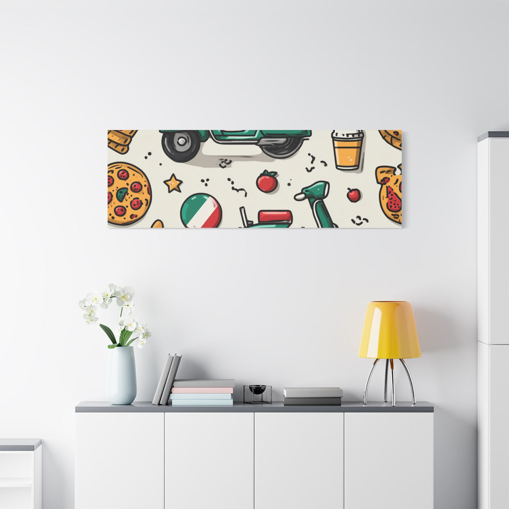 Vibrant Travel Nostalgia Canvas Art, Scooter Decor, Foodie Wall Art, Fun Home Decor, Gift for Adventurers, Kitchen Wall Hanging