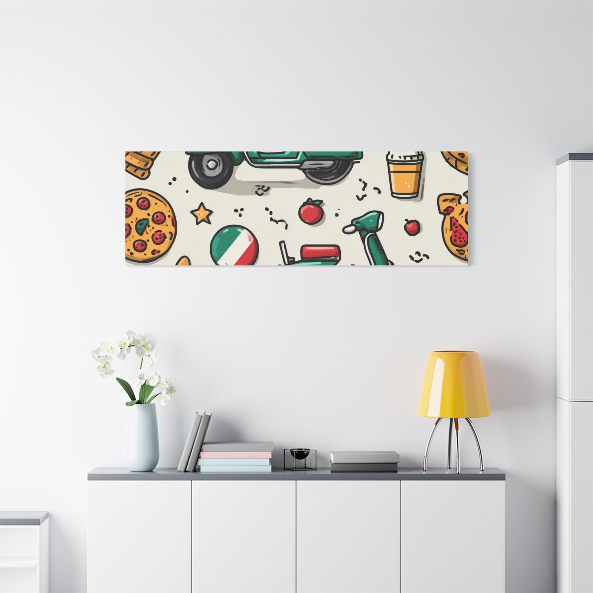 Vibrant Travel Nostalgia Canvas Art, Scooter Decor, Foodie Wall Art, Fun Home Decor, Gift for Adventurers, Kitchen Wall Hanging