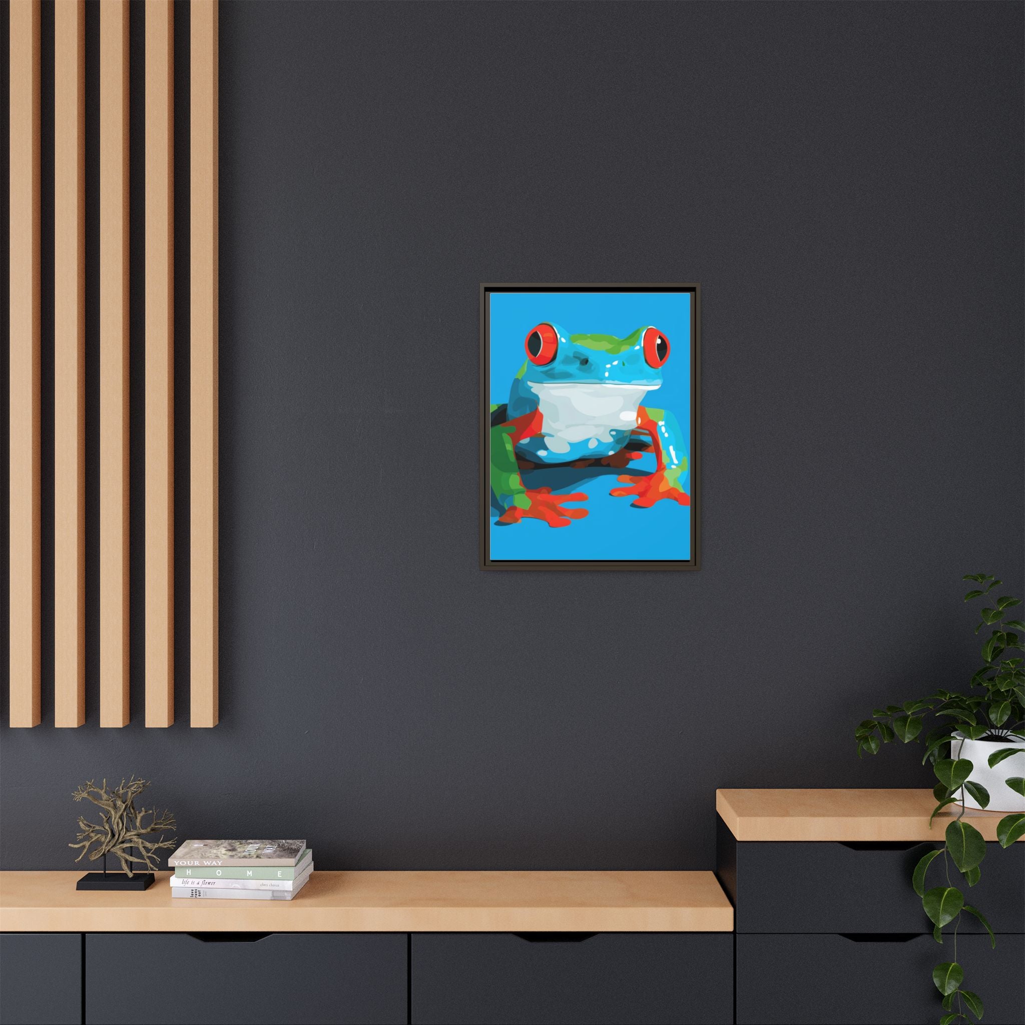 Red-Eyed Green Tree Frog Framed Print : Graphic Design, Pop Art Amphibian Portrait   |  Personalized & Custom Orders Available