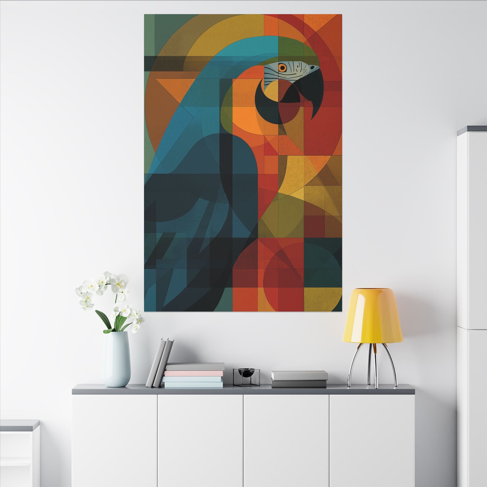Geometric Parrot: Cubist Avian Composition, Vibrant Angular Portrait   |    Custom Orders Available