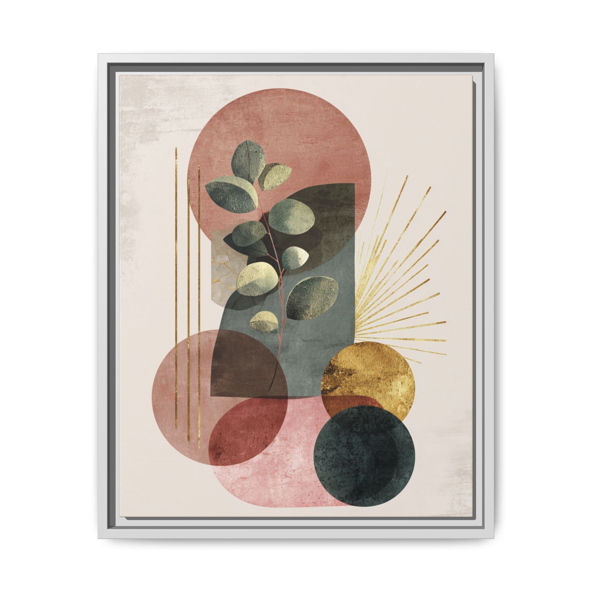 Botanical Geometric Symphony: Eucalyptus Harmony, Metallic Intersections, Modern Earth Tones   |   Custom Orders Accepted