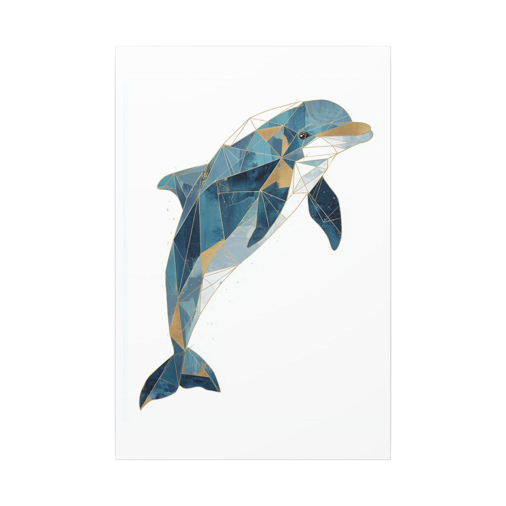 Canvas Print, Geometric Abstract Dolphin Gold Accented Wall Art, High Quality, Stretched, Multi-Size, Home Decor, Office Decor, Gift Idea,