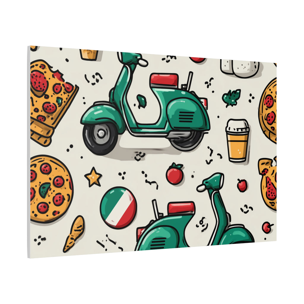 Vibrant Travel Nostalgia Canvas Art, Scooter Decor, Foodie Wall Art, Fun Home Decor, Gift for Adventurers, Kitchen Wall Hanging