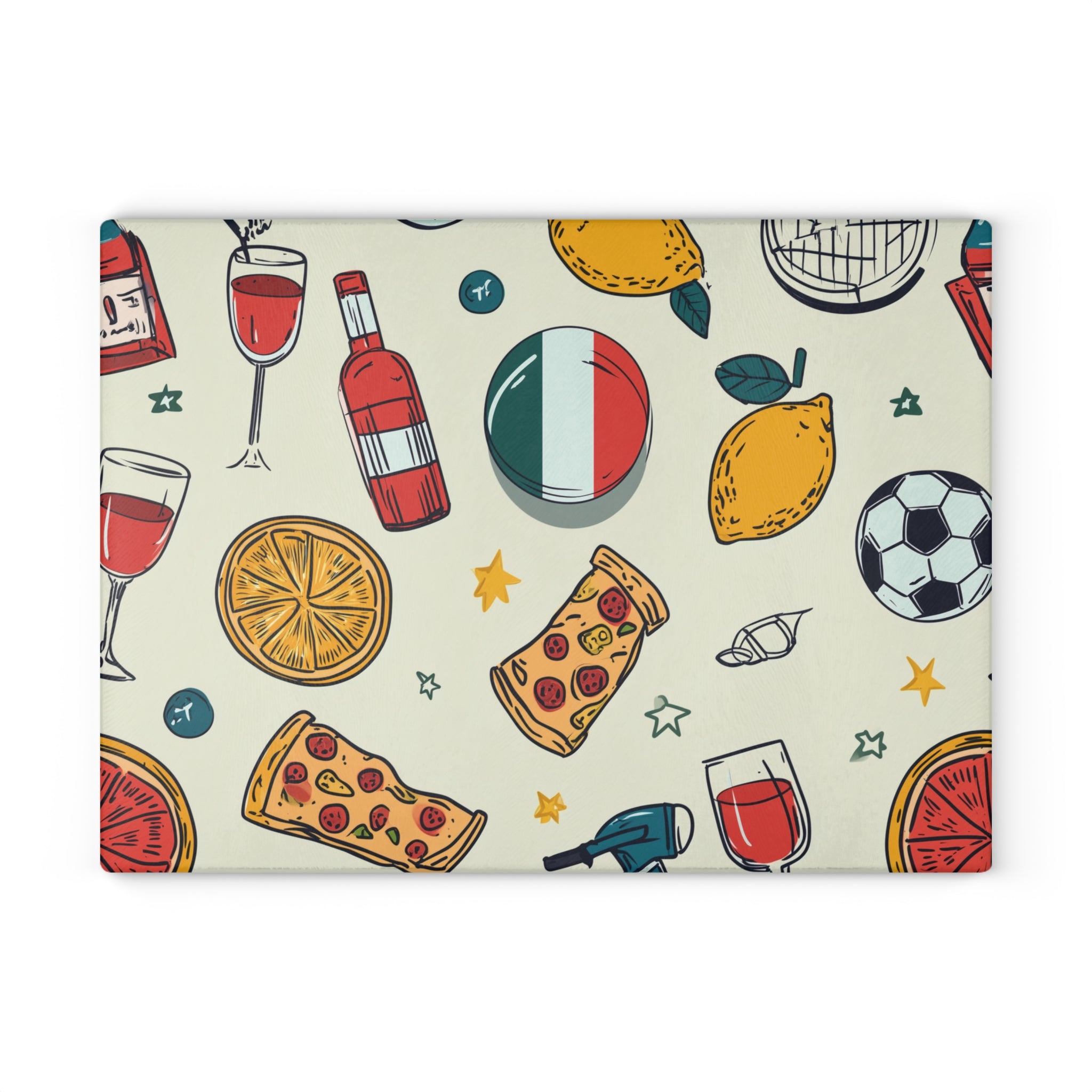 Italian Pattern Glass Cutting Board — Stylized Mediterranean Kitchen Décor