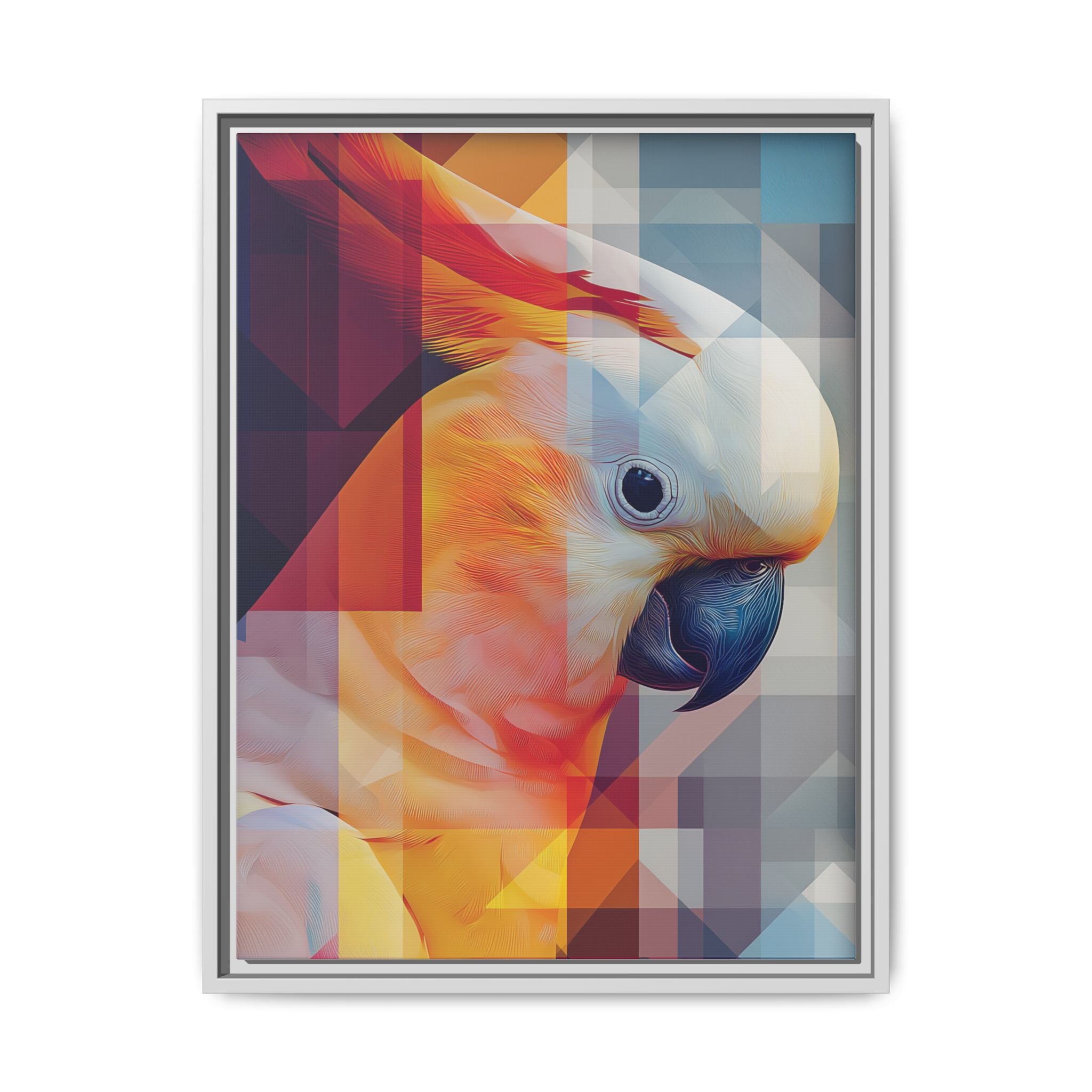 Prismatic Cockatoo Framed Print: Geometric Portrait, Digital Mosaic Artwork   |  Personalized & Custom Orders Available