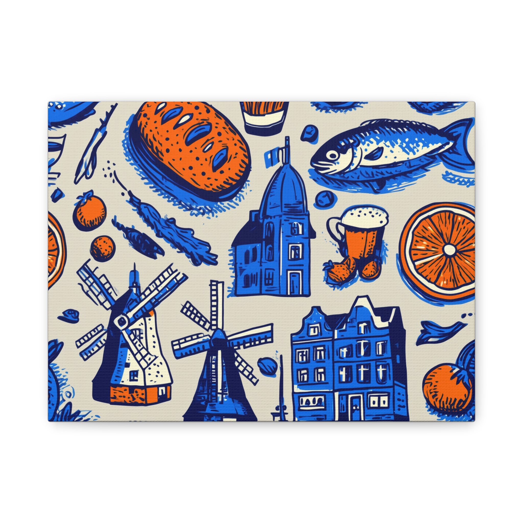 Dutch-Themed Matte Canvas Art Print, Wall Decor, Home Decor, Art Plaque, Gift for Food Lovers, Colorful Windmill Artwork