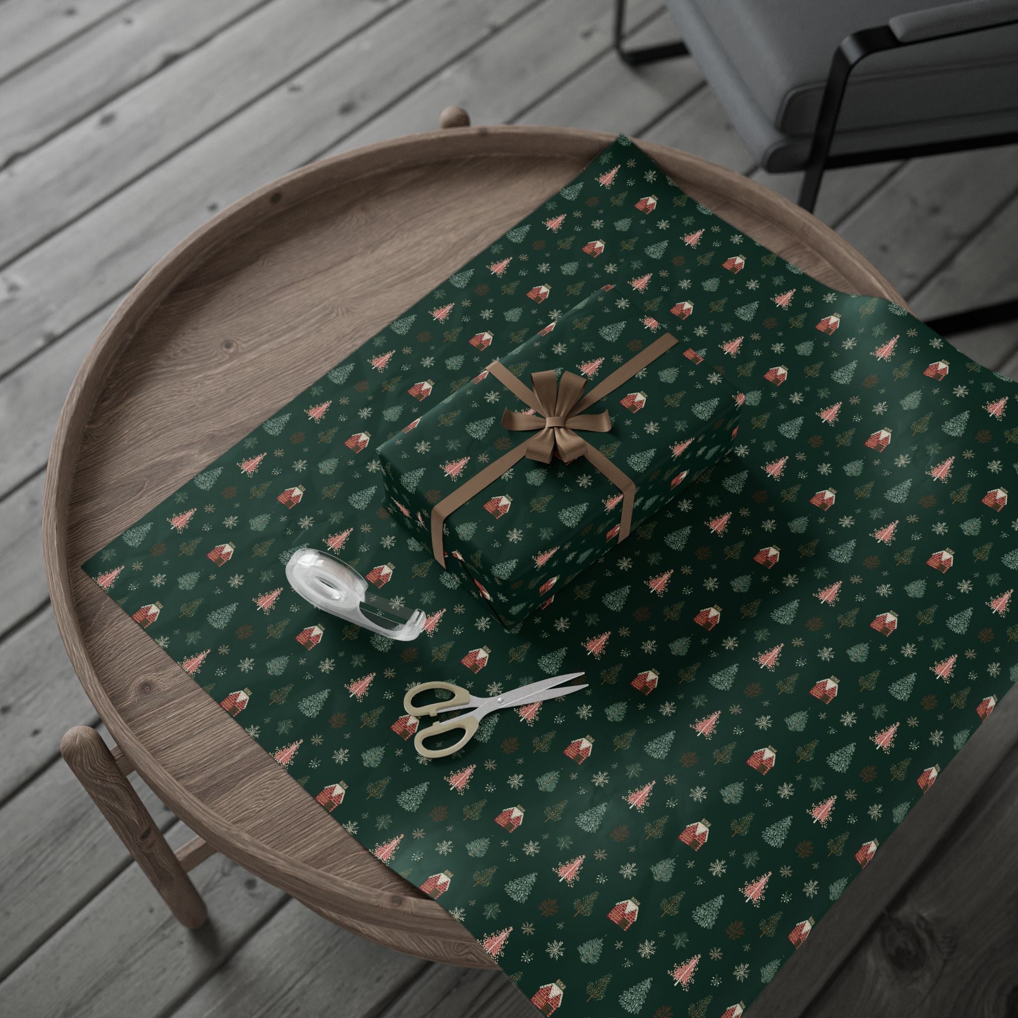 Christmas Tree Pattern Wrapping Paper — Dark Green Holiday Gift Wrap
