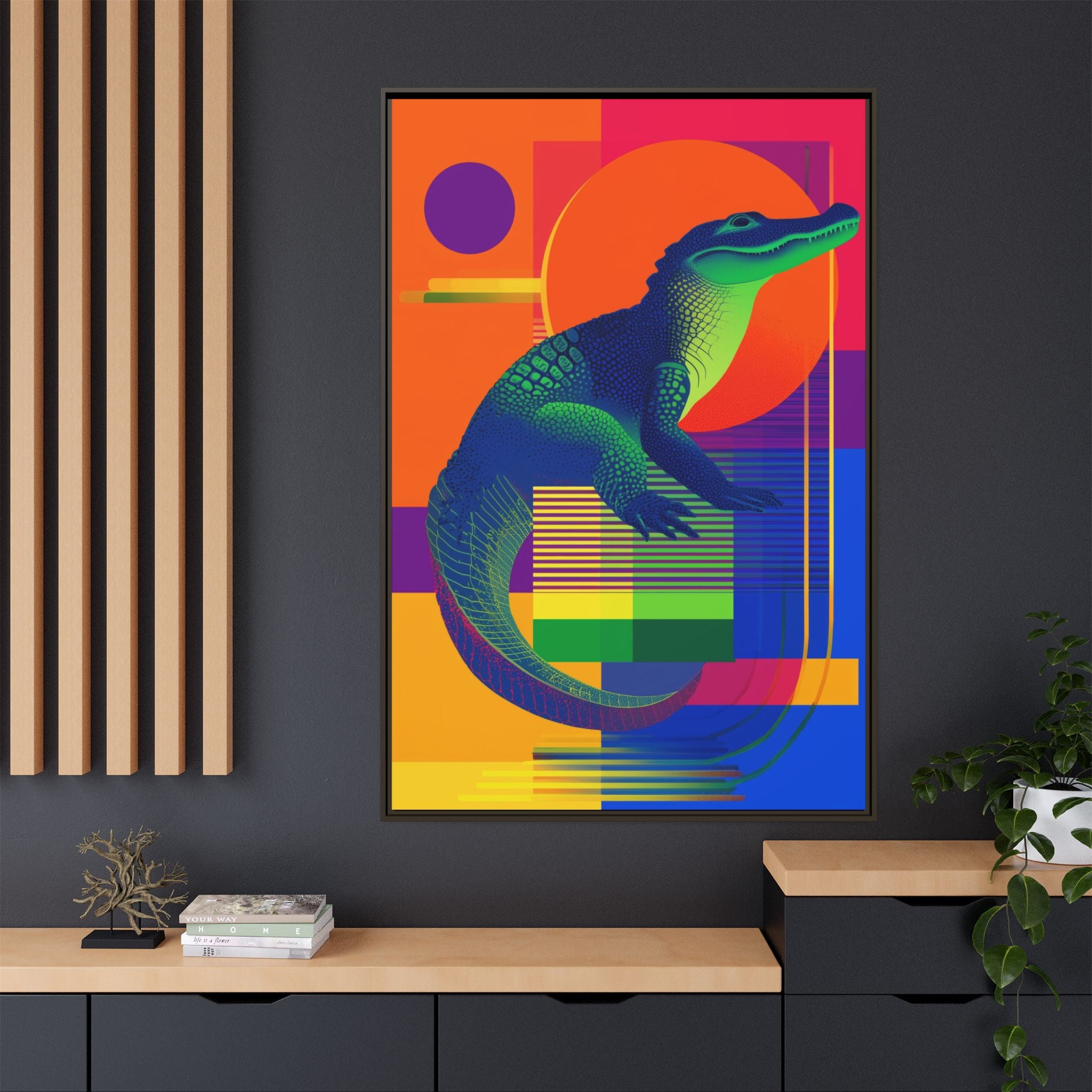 Geometric Alligator Framed Print: Pop Art Reptile, Vibrant Gradient Composition   |  Personalized & Custom Orders Available