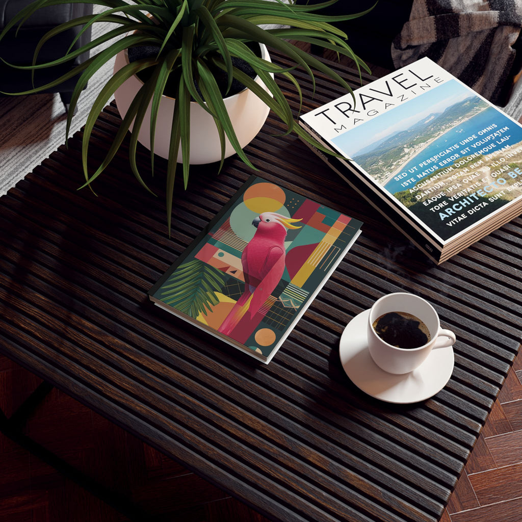 Cockatoo Geometry: Mid-Century Modern Art Print, Vibrant Bird Wall Decor Personalized Journal   |