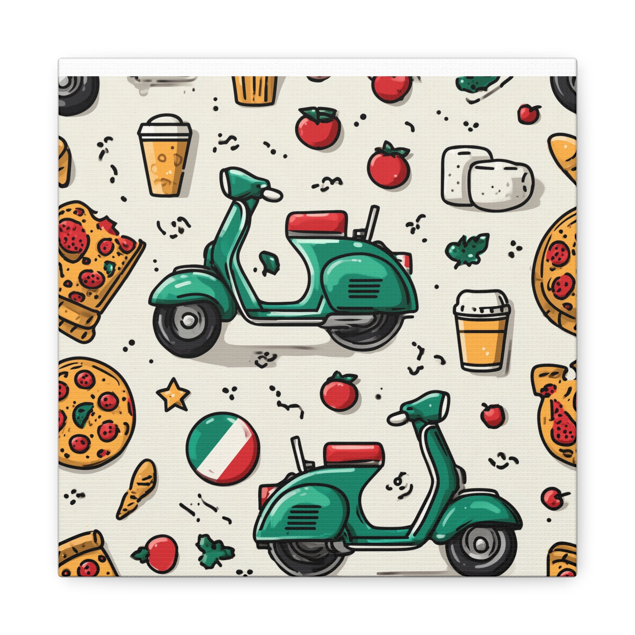 Vibrant Travel Nostalgia Canvas Art, Scooter Decor, Foodie Wall Art, Fun Home Decor, Gift for Adventurers, Kitchen Wall Hanging