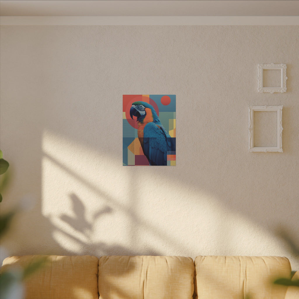 Macaw Mosaic: Mid-Century Modern Bird Portrait, Geometric Abstract Design   |    Custom Orders Available