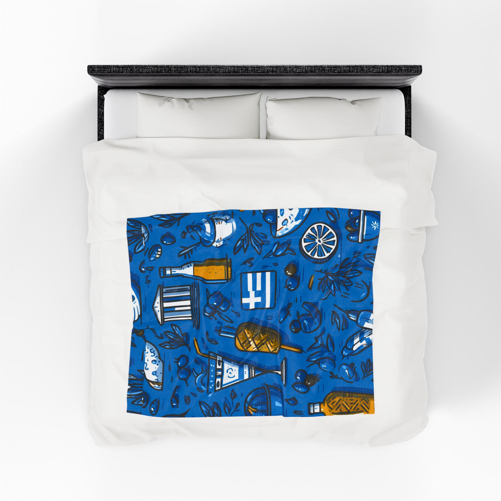 Greek Cultural Symphony Quilt Doona Duvet Cover : Aegean Blue Celebration, Mediterranean Graphic Design Mosaic   |   Custom Orders Accepted