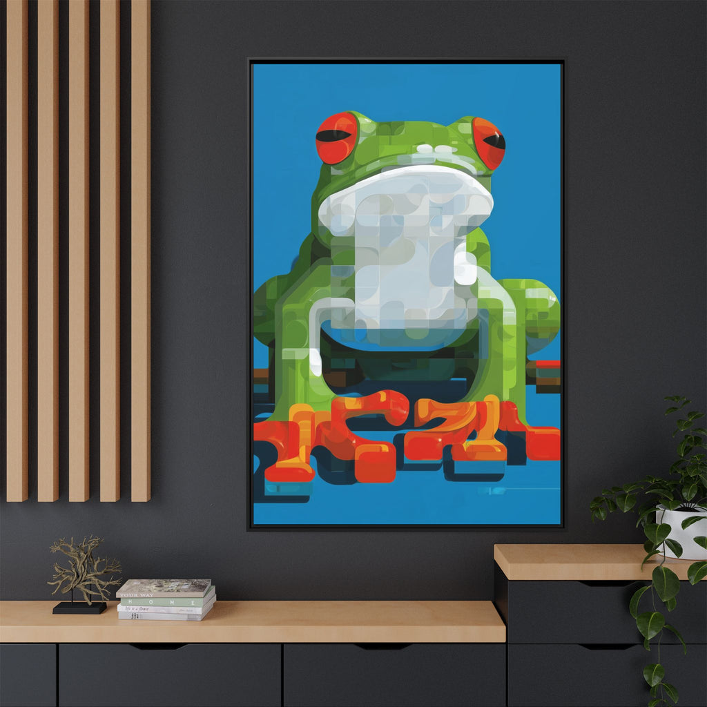Pixel Frog Framed Print : Geometric Digital Art, Mosaic Amphibian Portrait   |  Personalized & Custom Orders Available