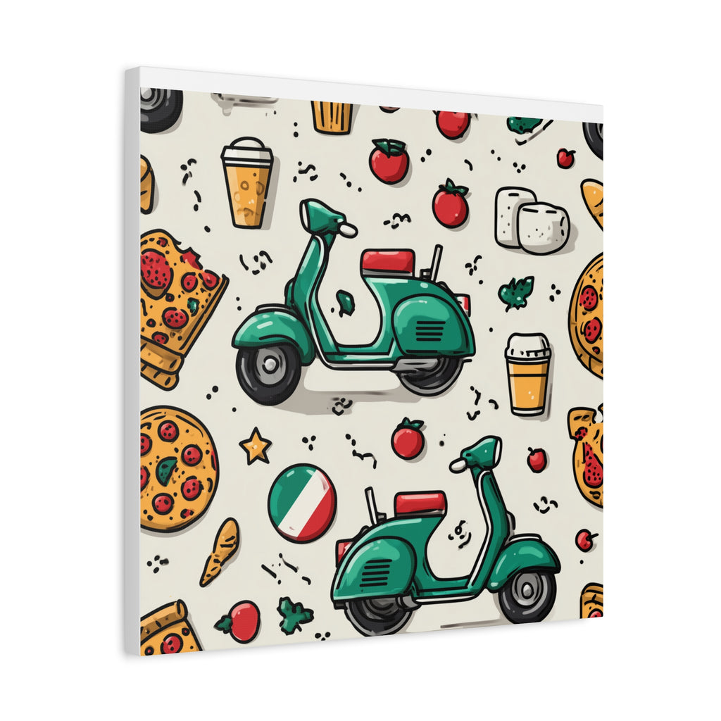 Vibrant Travel Nostalgia Canvas Art, Scooter Decor, Foodie Wall Art, Fun Home Decor, Gift for Adventurers, Kitchen Wall Hanging