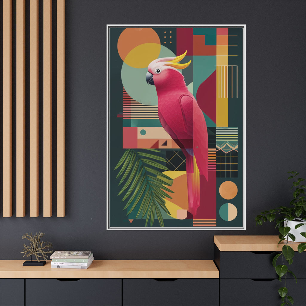 Geometric Cockatoo Framed Print: Mid-Century Modern Bird Art, Contemporary Graphic Print   |  Personalized & Custom Orders Available