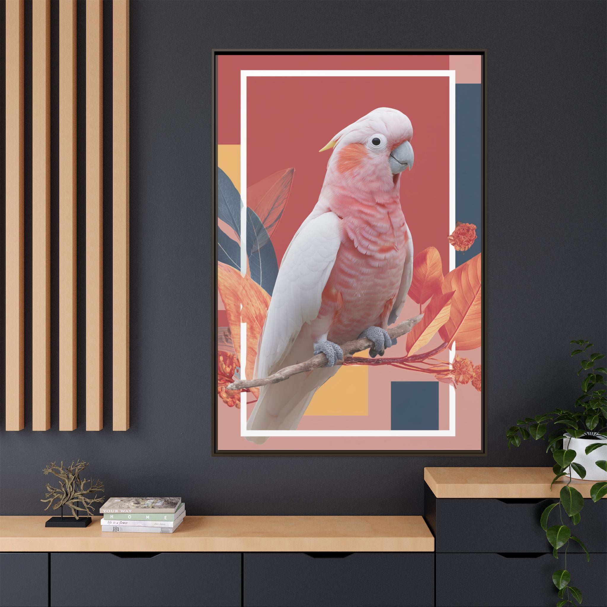 Framed Print: Cockatoo in Contemporary Geometric Style, Modern Avian Art Collection   |  Personalized & Custom Orders Available