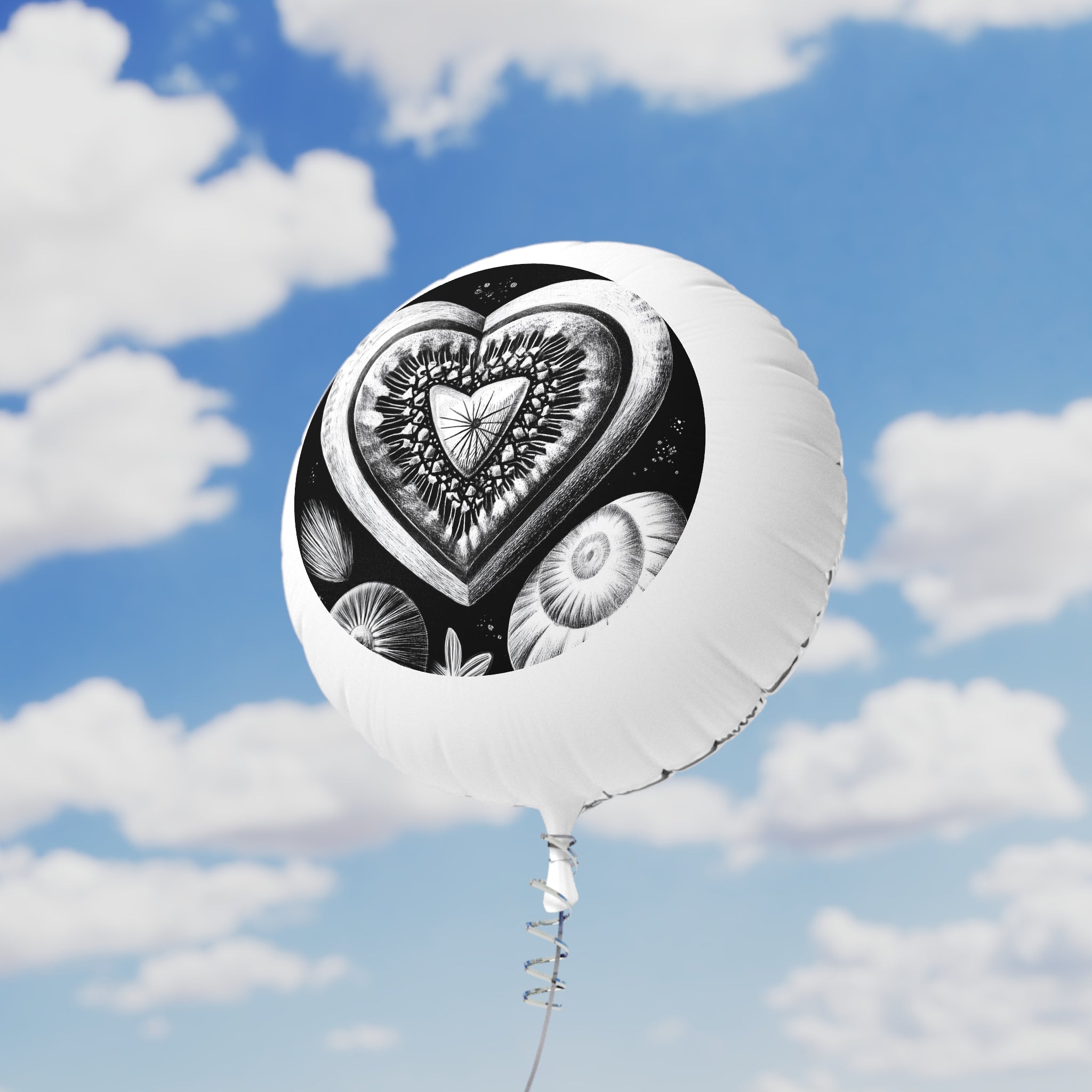 Mylar Heart Balloon — Black & White Vintage Heart Foil Helium Balloon