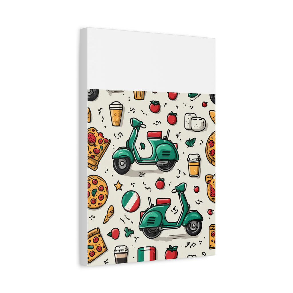 Vibrant Travel Nostalgia Canvas Art, Scooter Decor, Foodie Wall Art, Fun Home Decor, Gift for Adventurers, Kitchen Wall Hanging