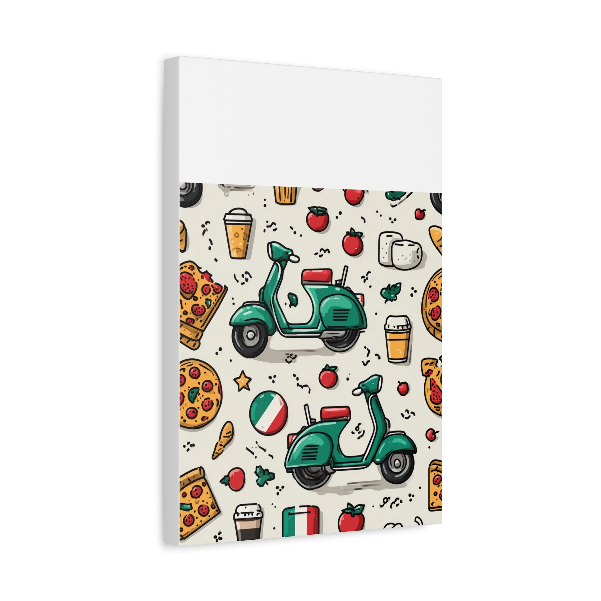 Vibrant Travel Nostalgia Canvas Art, Scooter Decor, Foodie Wall Art, Fun Home Decor, Gift for Adventurers, Kitchen Wall Hanging