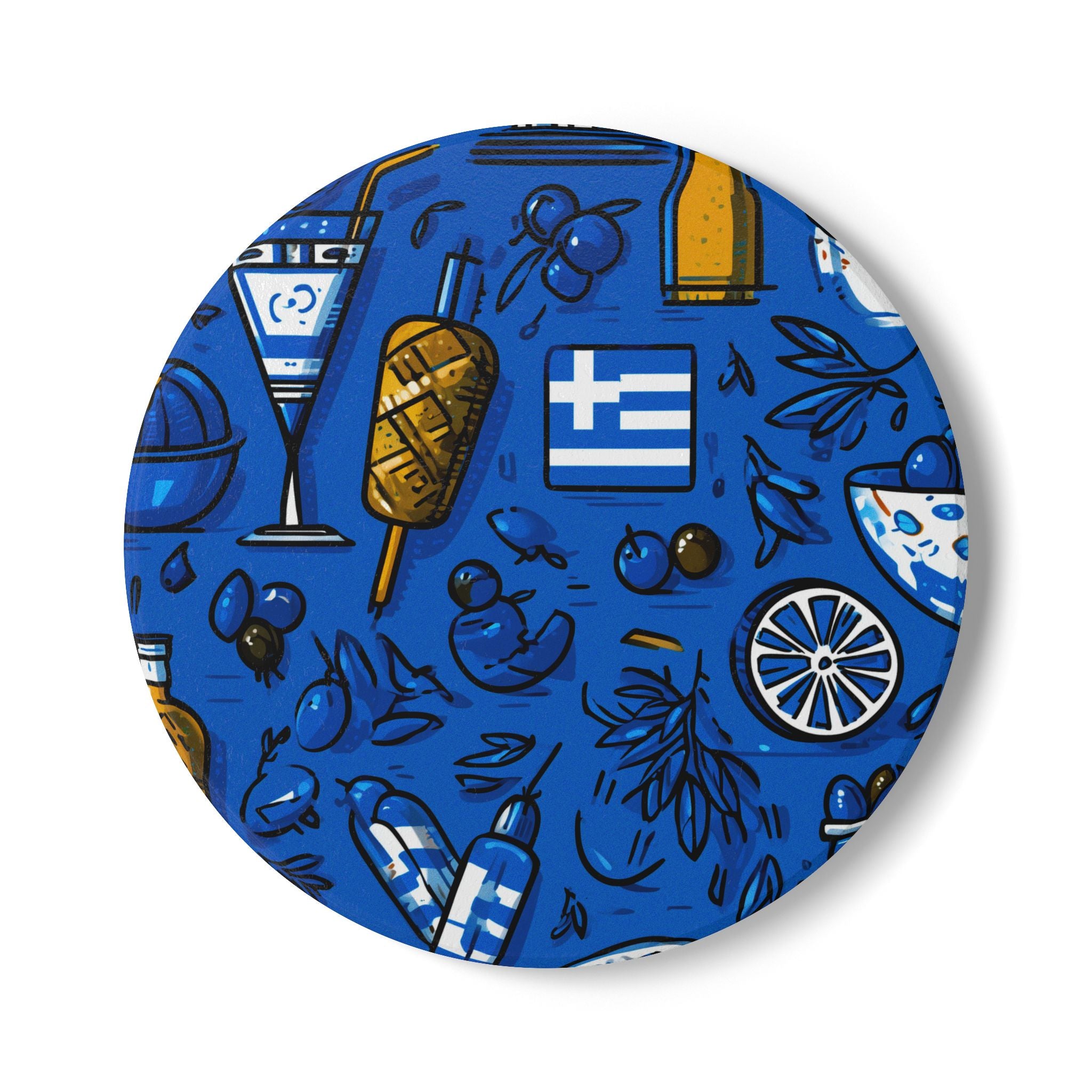 Vibrant Greek-Themed Ceramic Coaster Set | Fun Drink Coasters, Housewarming Gift, Bar Decor, Kitchen Accessory, Festival Party Idea