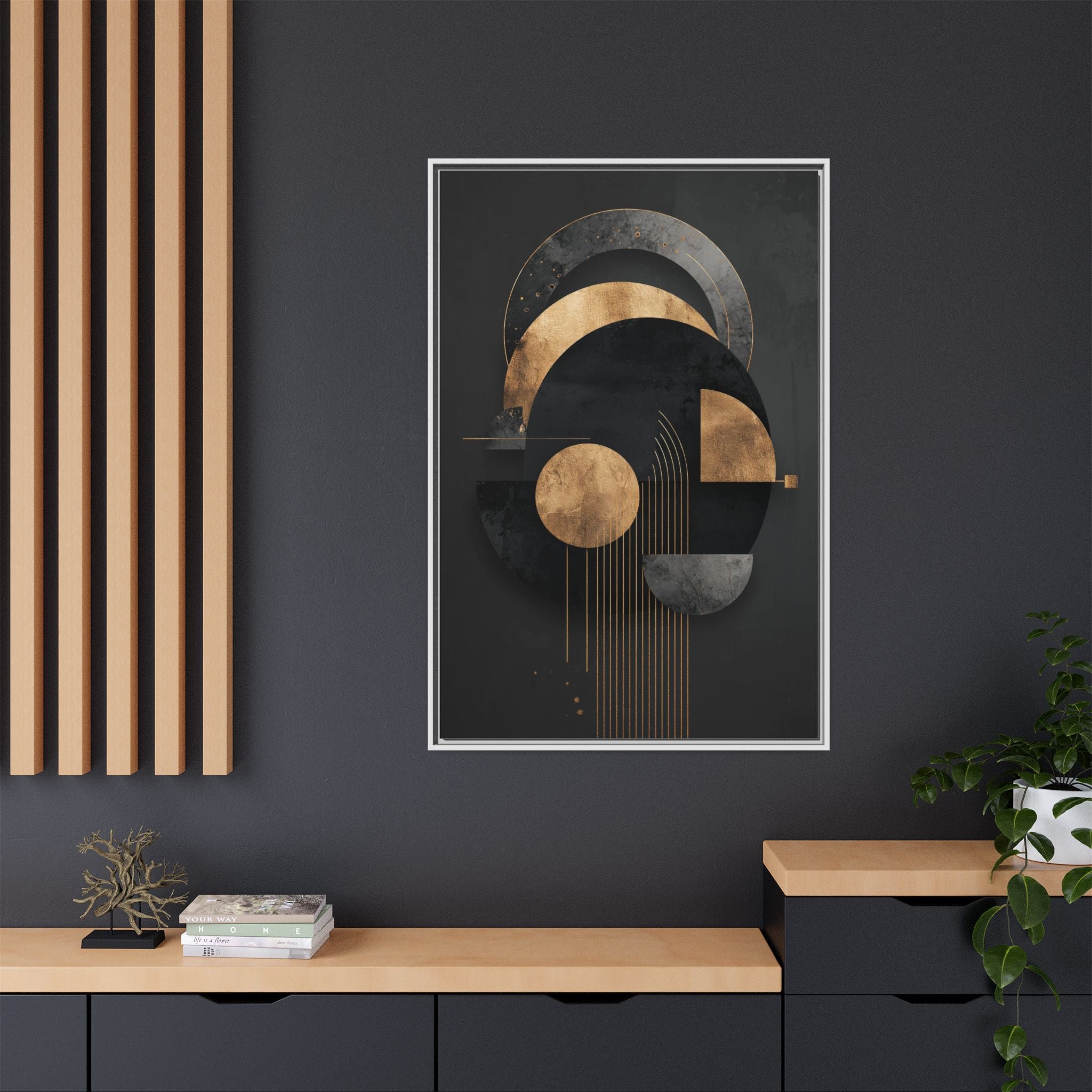 Geometric Resonance: Abstract Gold and Black Design, Minimalist Architectural Art, Modern Metallic Composition   |   Custom Orders Accepted