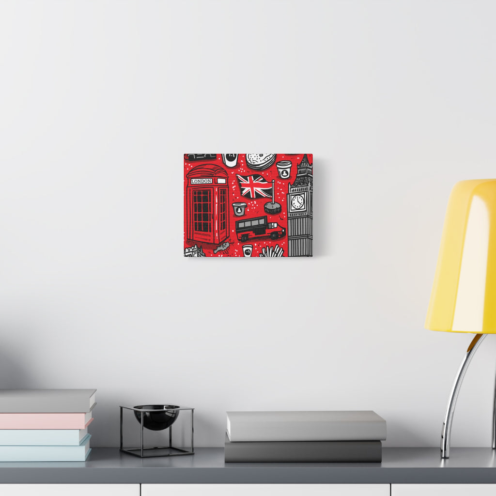 London-Themed Canvas Art, Wall Decor, Home Office Artwork, UK Travel Gift, British Culture Decor, Red and Black Design
