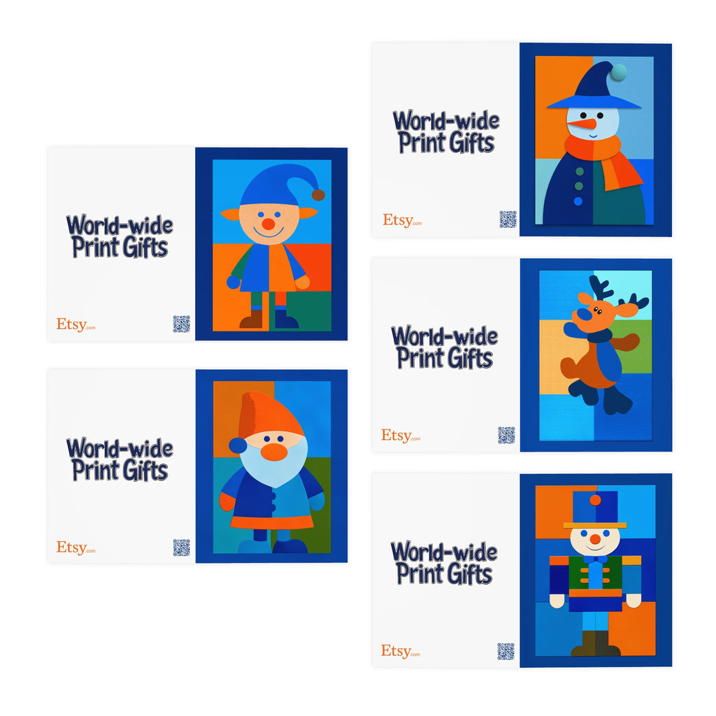 Christmas Greeting Cards, 5-Pack Blue Toned Holiday Cards - Blank Cards, Xmas Stationery, Festive Note Cards, Winter Holiday Invitations,