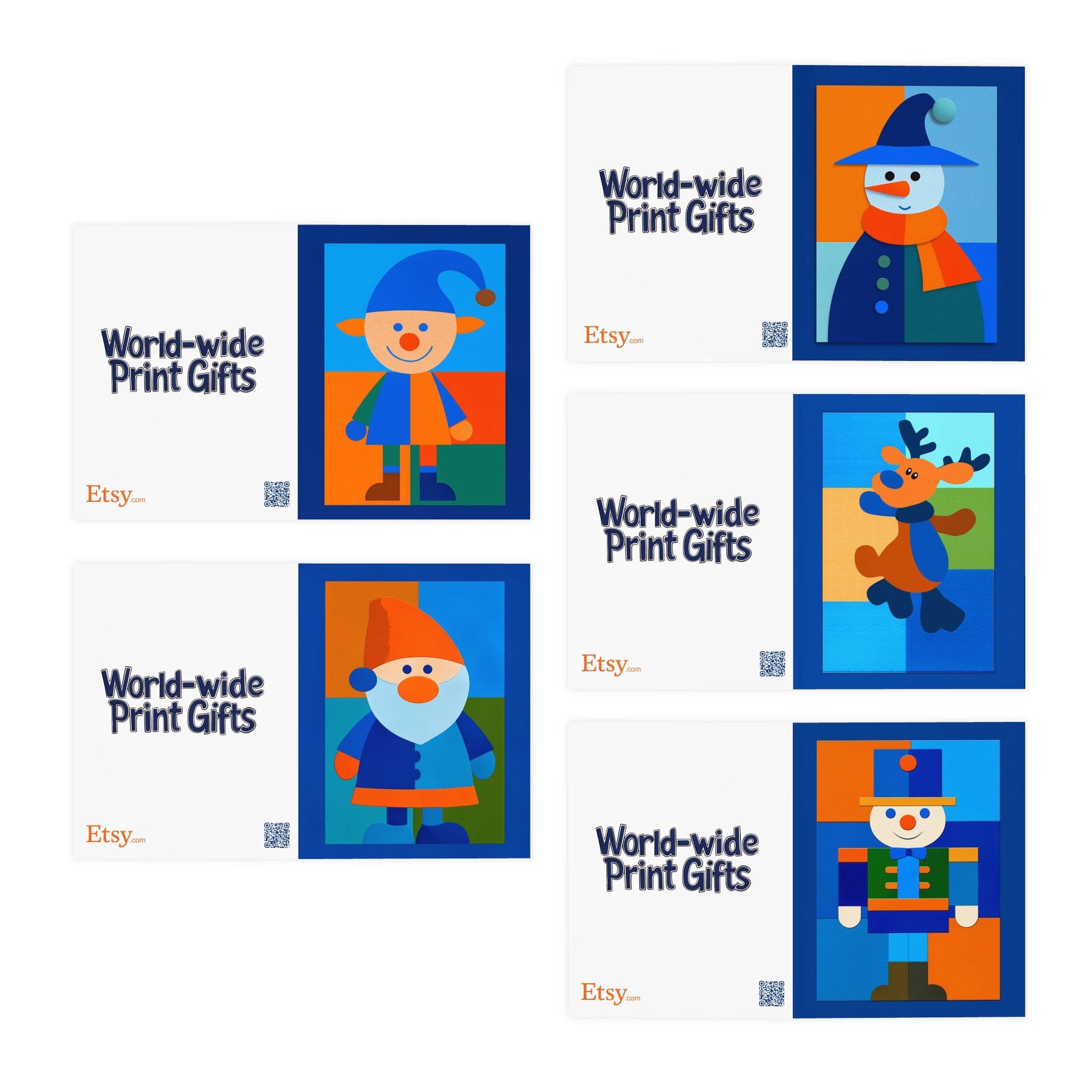 Christmas Greeting Cards, 5-Pack Blue Toned Holiday Cards - Blank Cards, Xmas Stationery, Festive Note Cards, Winter Holiday Invitations,