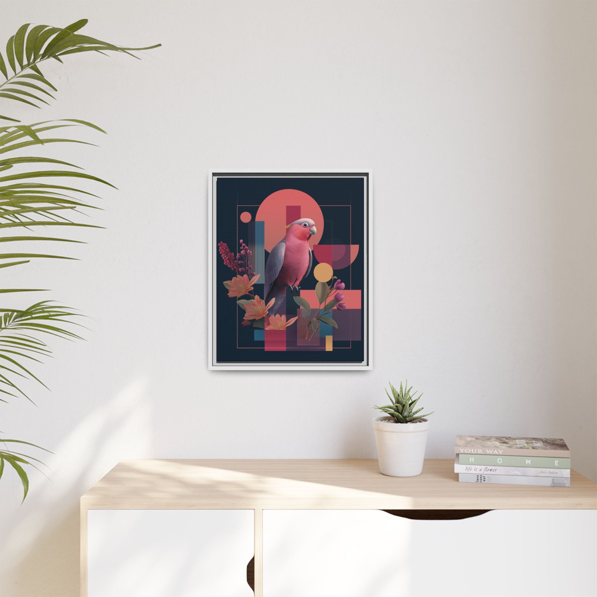 Galah Geometric Framed Print : Stylized Digital Cockatoo Portrait, Contemporary Abstract Botanical    |   Custom Orders Accepted