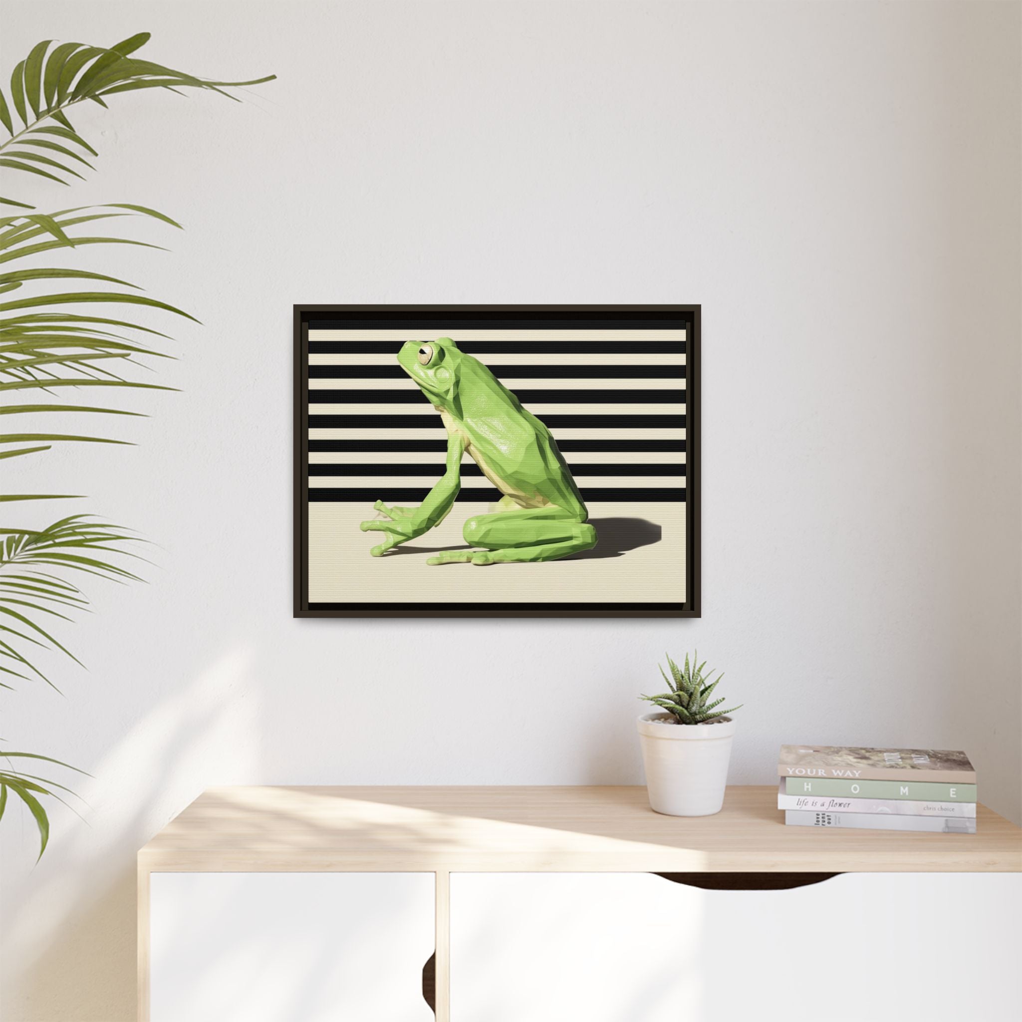 Geometric Frog Framed Print : Low-Poly Amphibian Design, Contemporary Minimalist Art   |  Personalized & Custom Orders Available