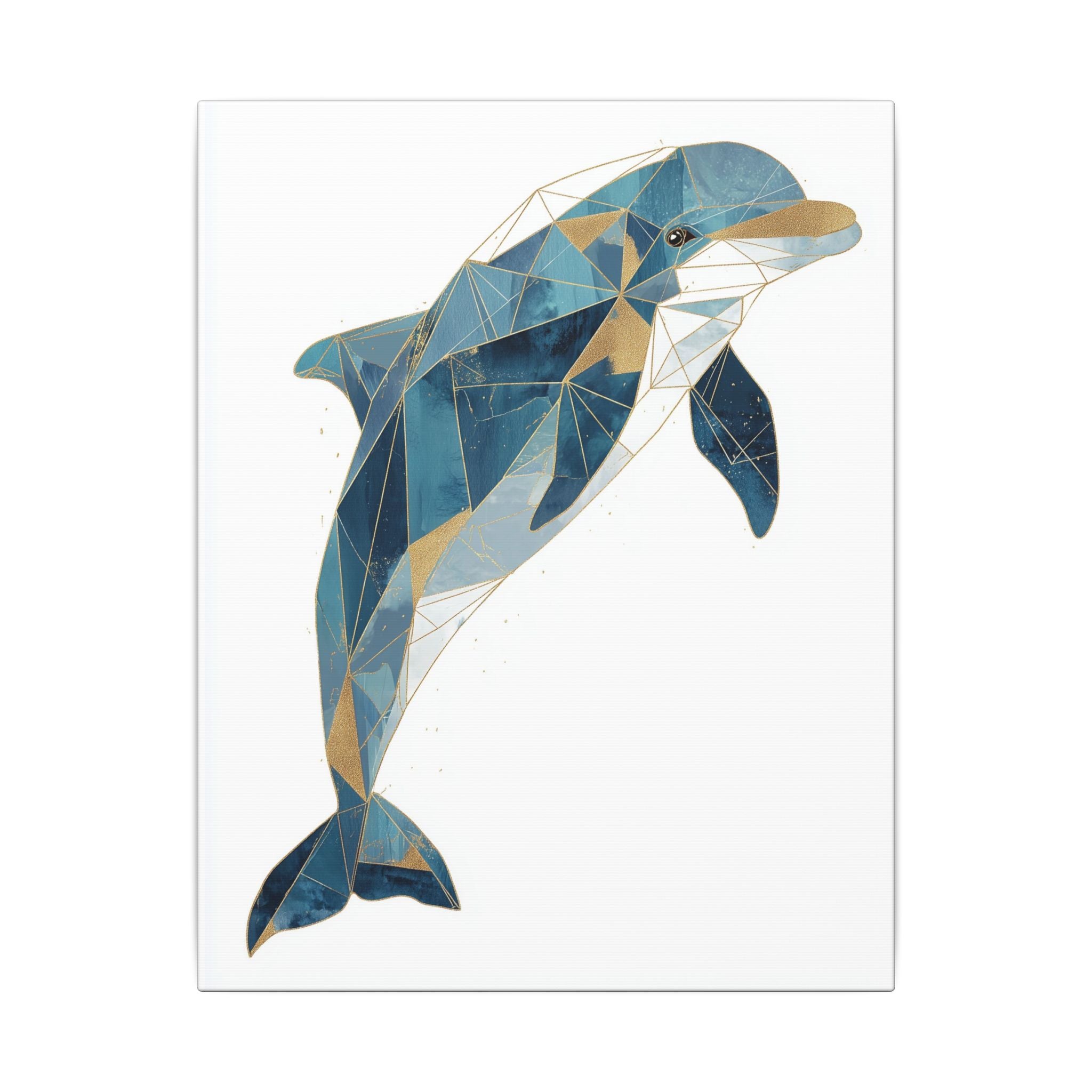 Canvas Print, Geometric Abstract Dolphin Gold Accented Wall Art, High Quality, Stretched, Multi-Size, Home Decor, Office Decor, Gift Idea,