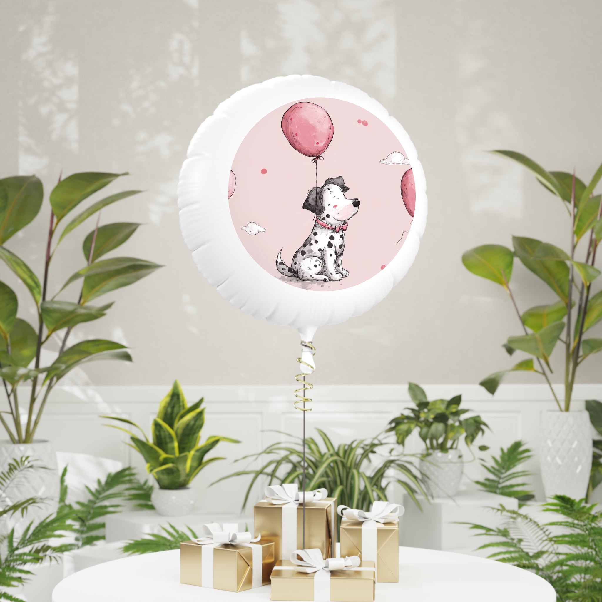 Dalmatian Puppy Balloon — Cute Pink Mylar Helium Balloon (Dog Party, Baby Shower, Birthday)