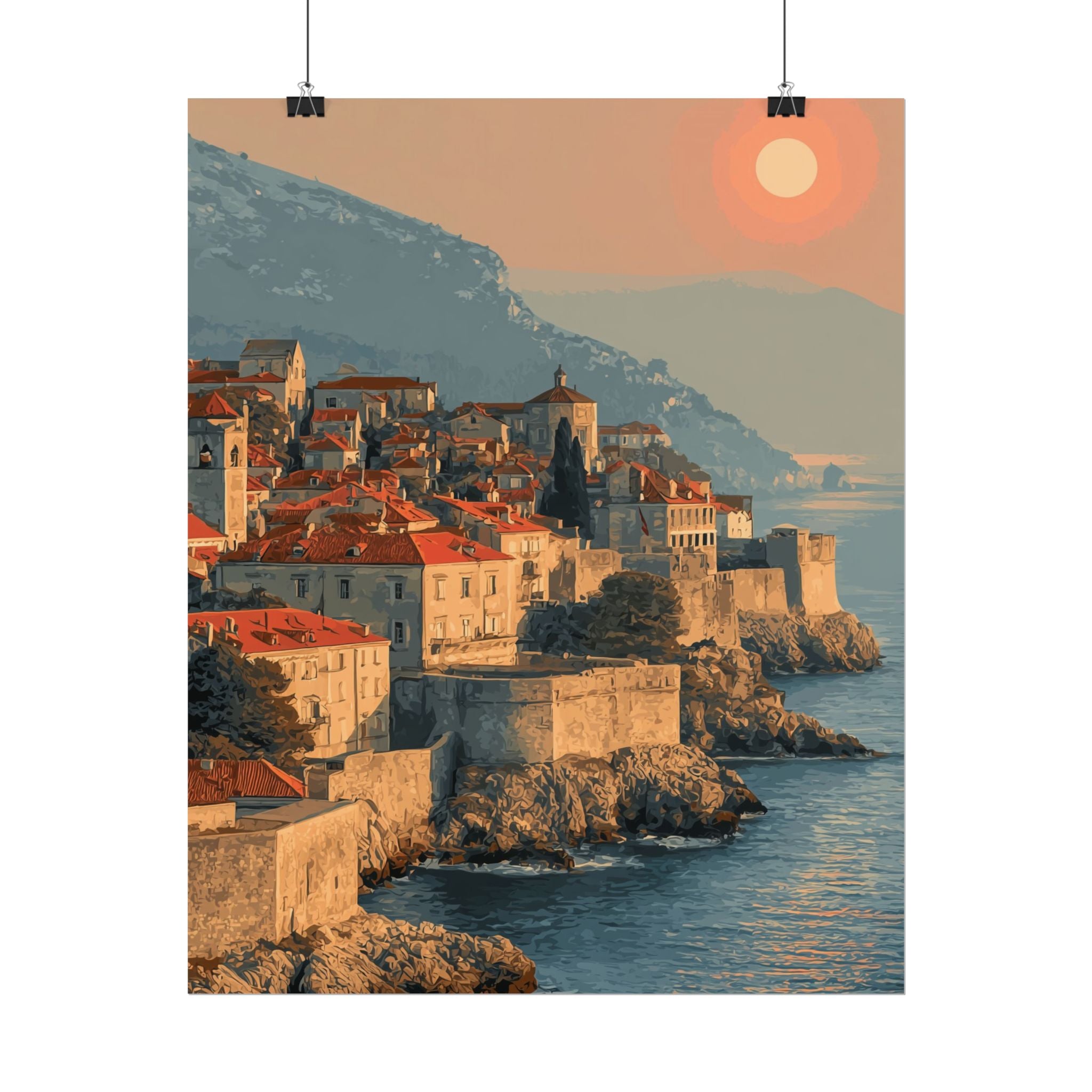 Dubrovnik's Golden Hour: Medieval Coastal Cityscape, Adriatic Sunset Panorama   |    Custom Orders Available
