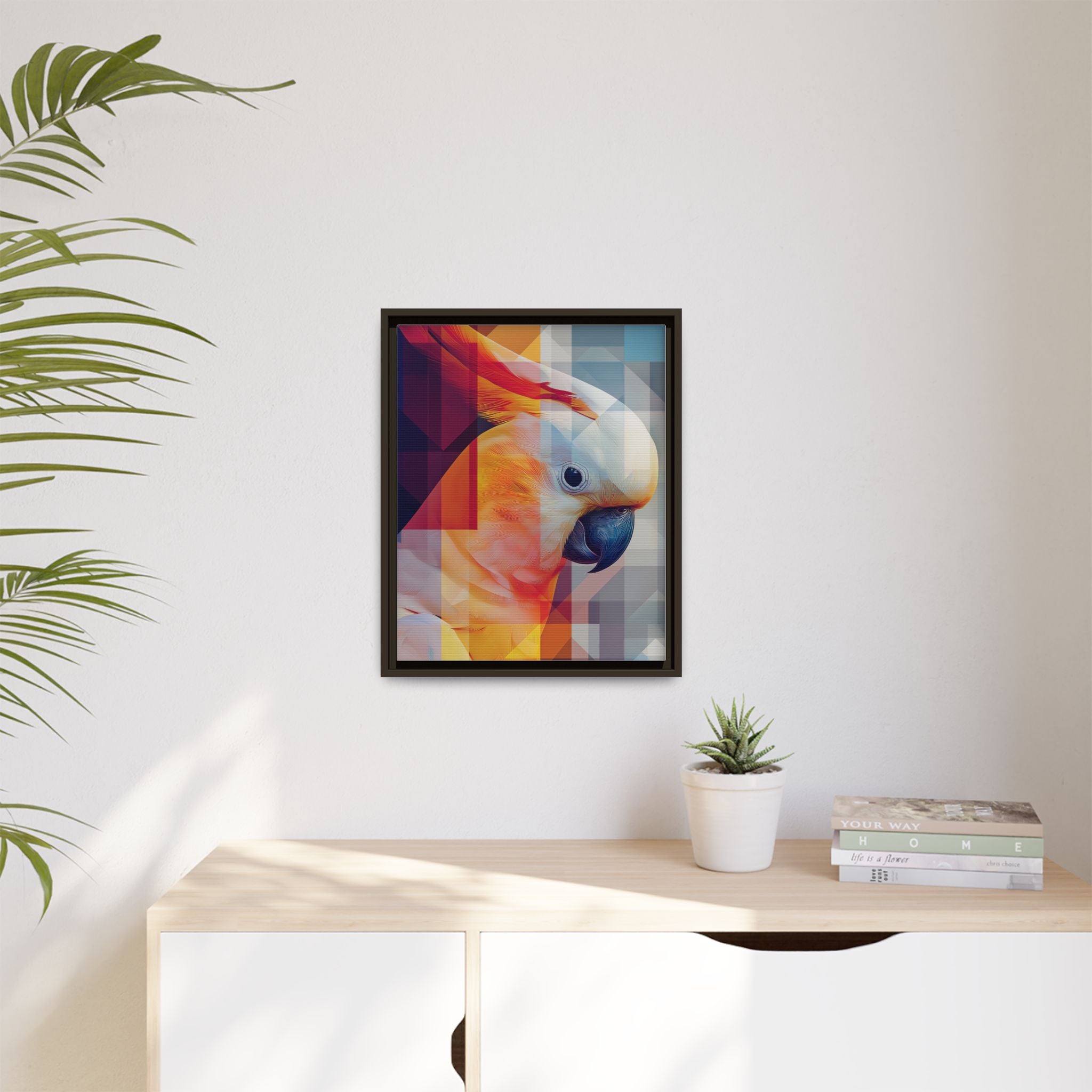Prismatic Cockatoo Framed Print: Geometric Portrait, Digital Mosaic Artwork   |  Personalized & Custom Orders Available