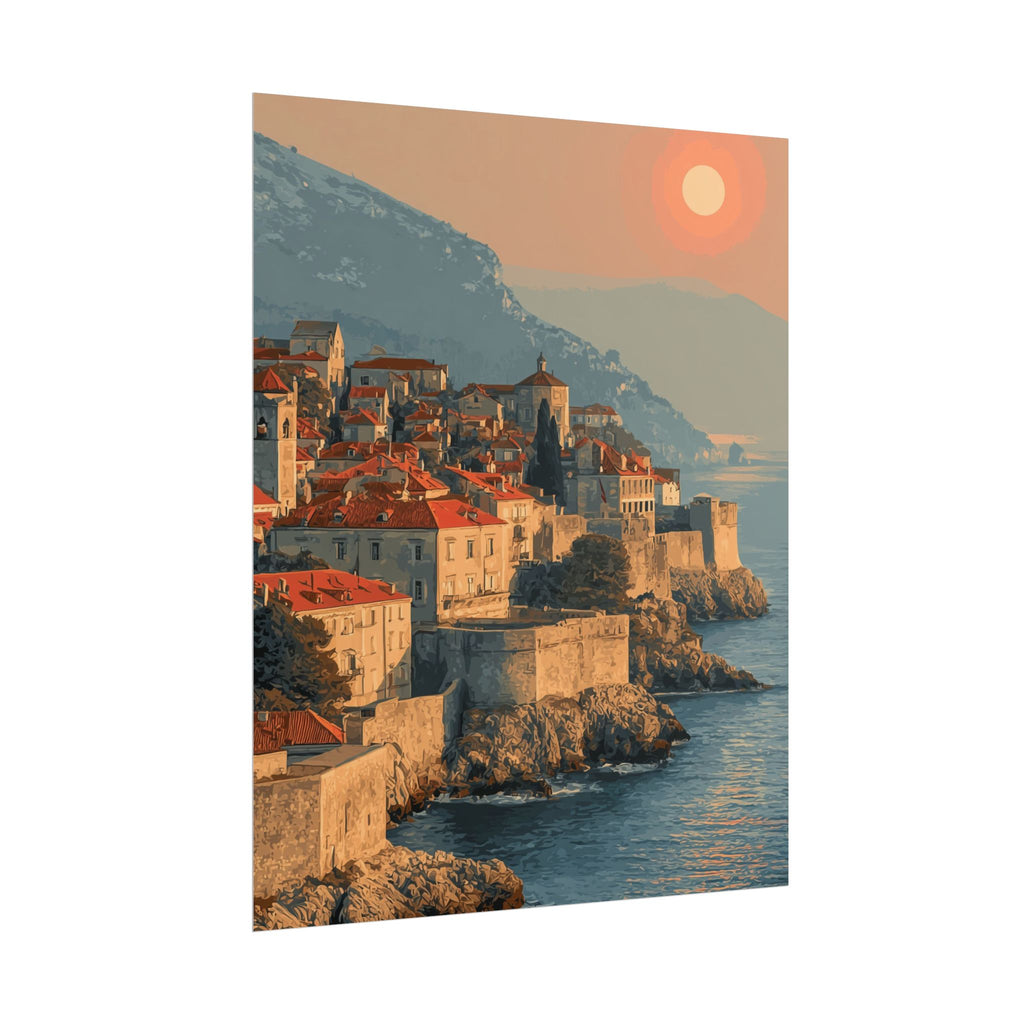 Dubrovnik's Golden Hour: Medieval Coastal Cityscape, Adriatic Sunset Panorama   |    Custom Orders Available
