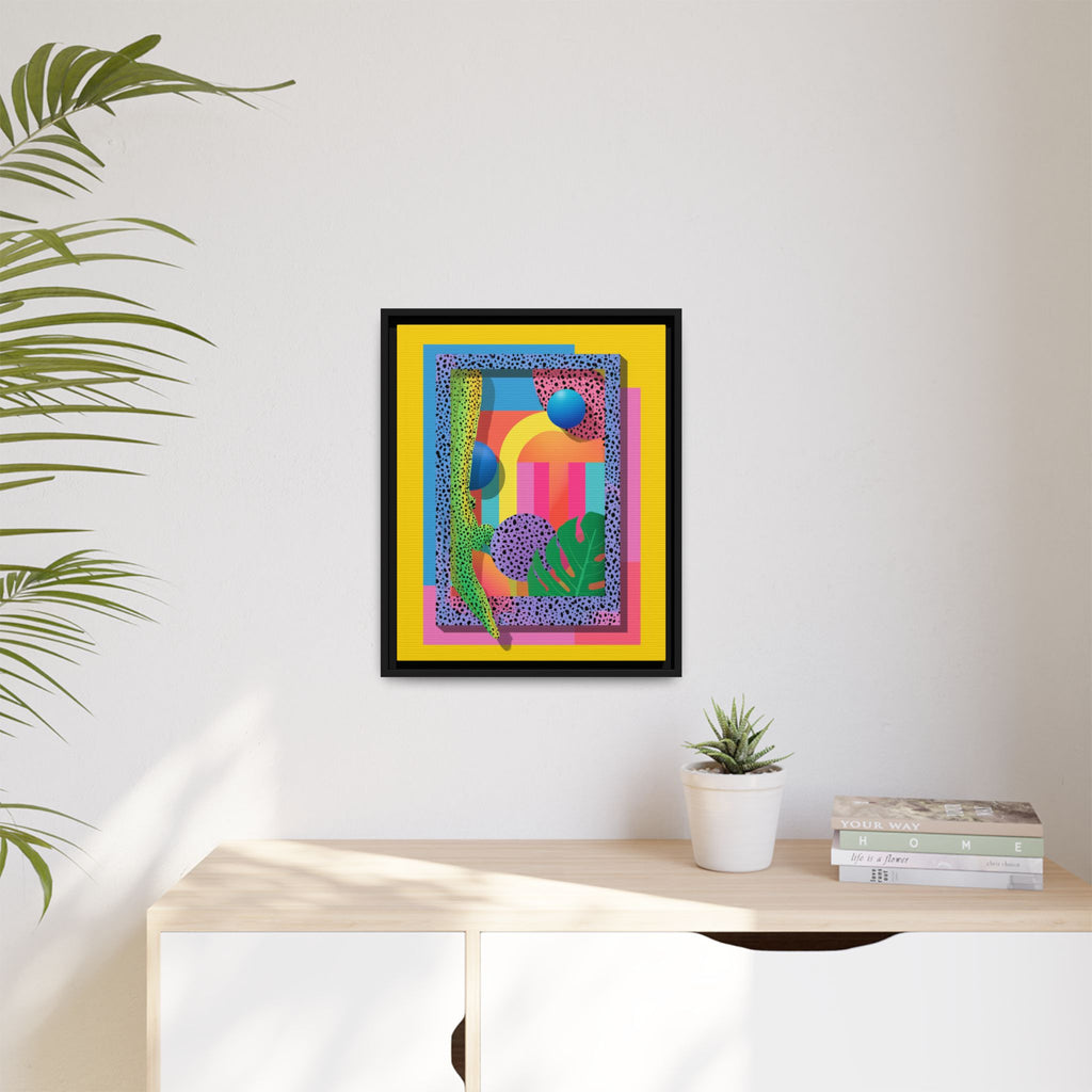 Geometric Rhythms: Abstract Layers of Color, Dimensional Shapes and Tropical Elements, Vibrant Modern Art Composition   |   Custom Orders